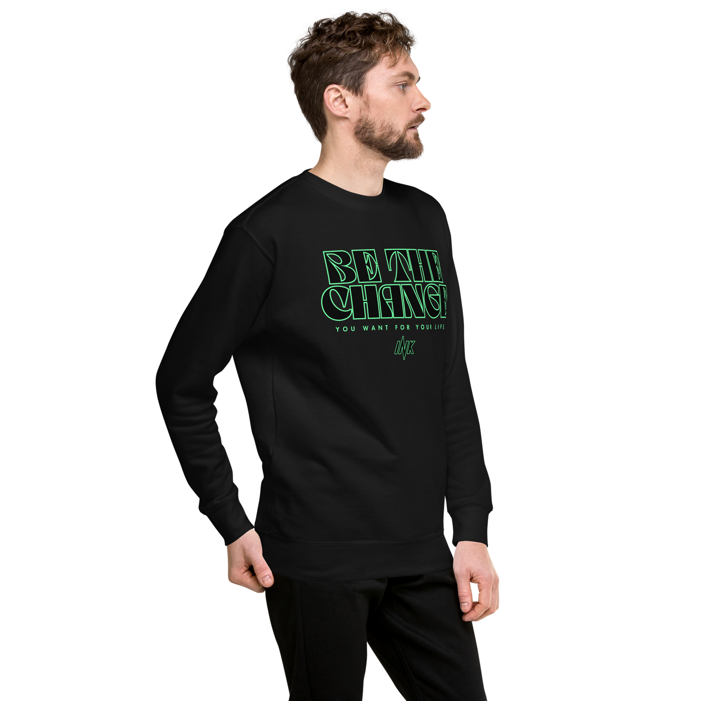 Essential Stylish Crewneck Premium Sweatshirt with "Be The Change" print