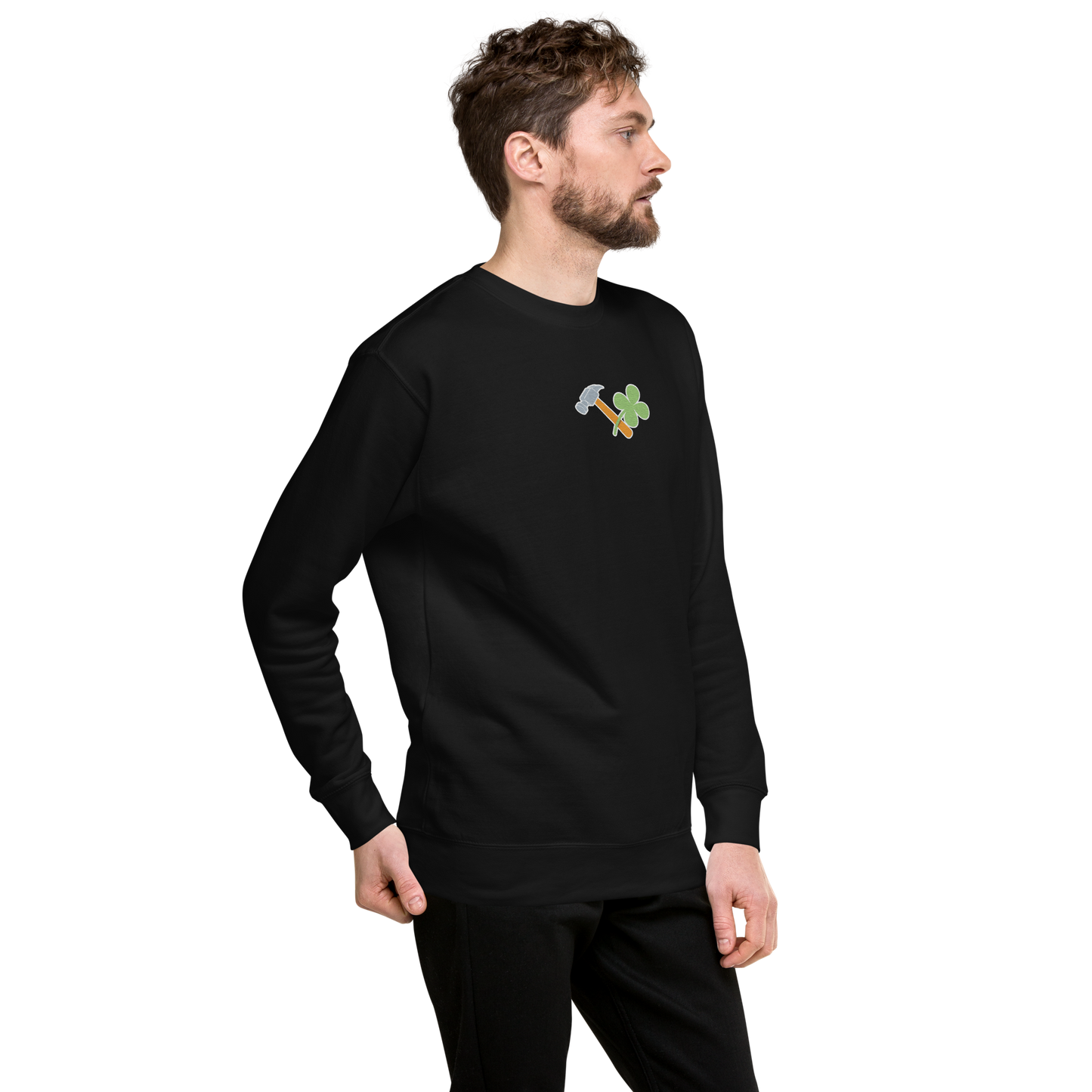 Essential Stylish Crewneck Premium Sweatshirt with embroidered "Lucky Worker" motif