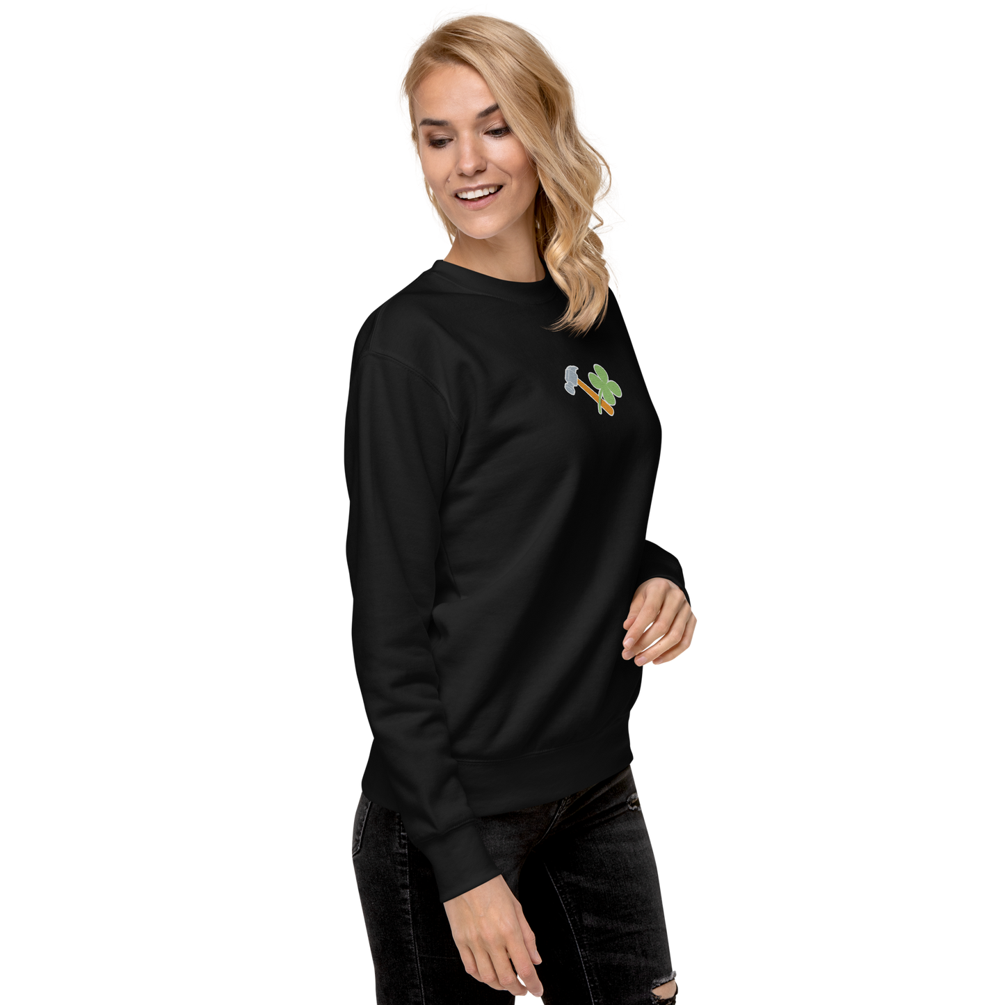 Essential Stylish Crewneck Premium Sweatshirt with embroidered "Lucky Worker" motif