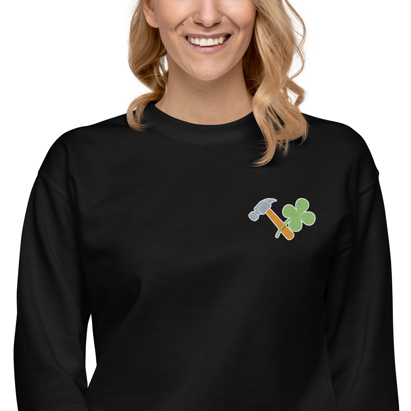 Essential Stylish Crewneck Premium Sweatshirt with embroidered "Lucky Worker" motif