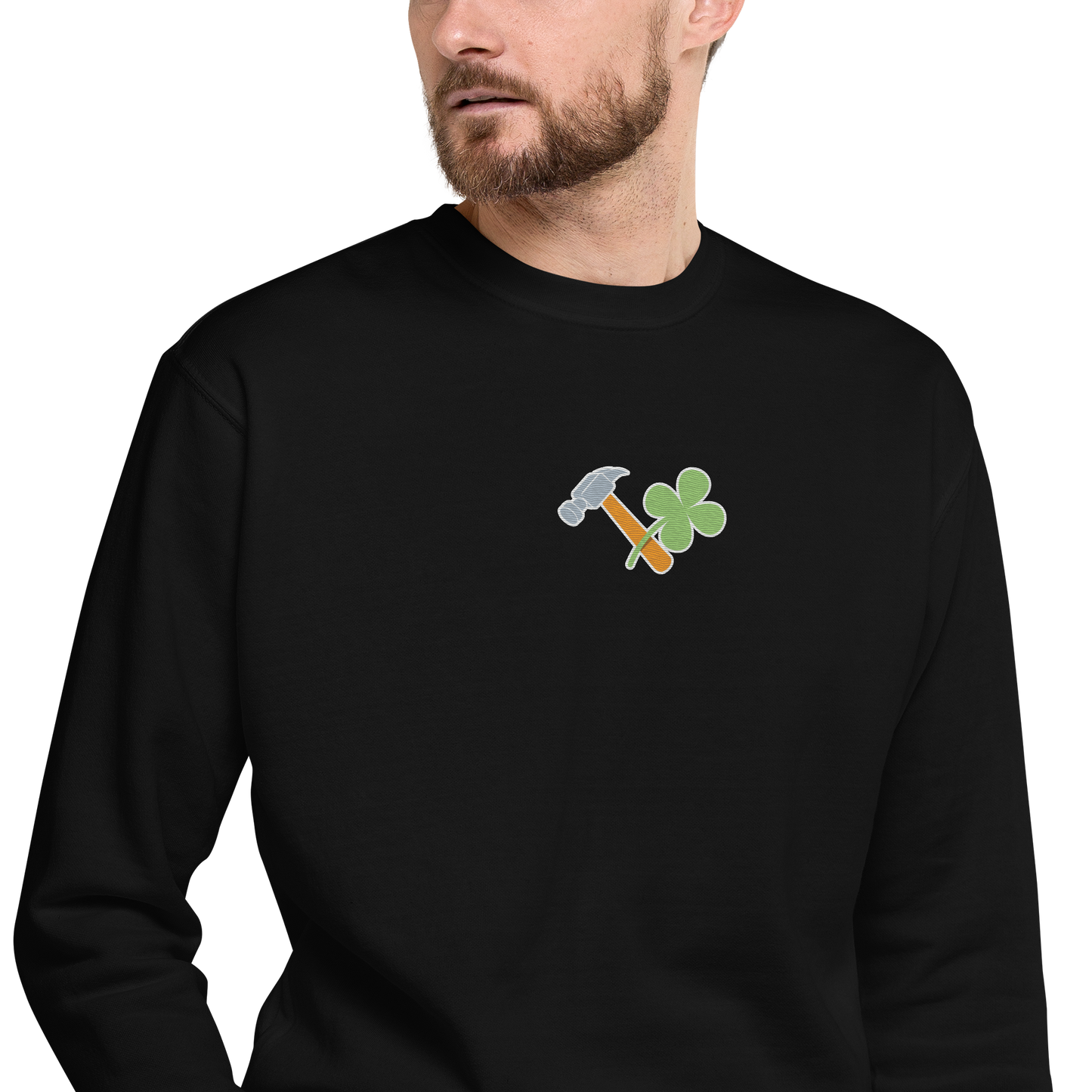 Essential Stylish Crewneck Premium Sweatshirt with embroidered "Lucky Worker" motif