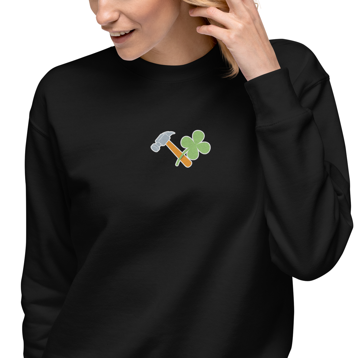 Essential Stylish Crewneck Premium Sweatshirt with embroidered "Lucky Worker" motif