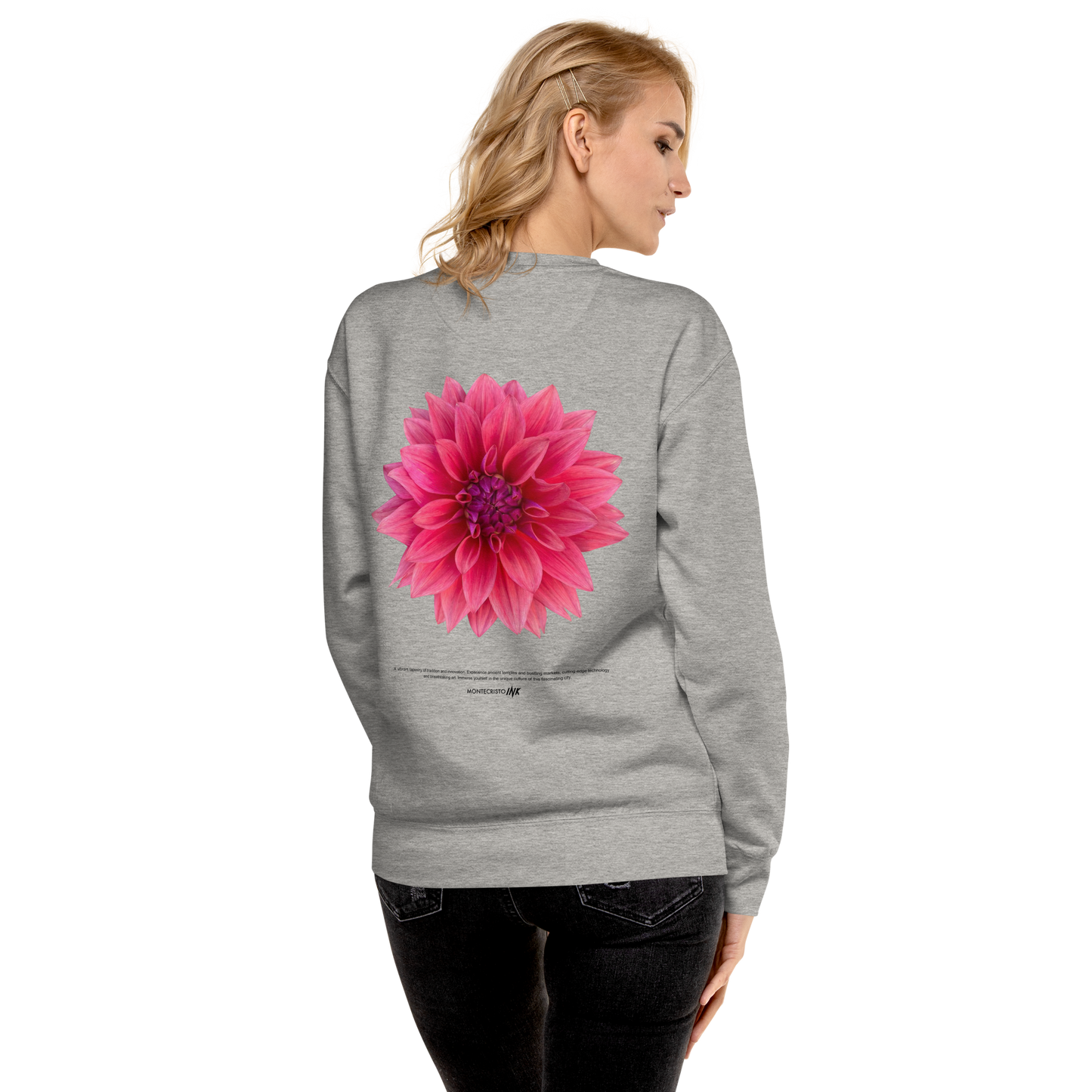 Essential Stylish Crewneck Premium Sweatshirt with “Tokyo - Pink Dahlia” motif