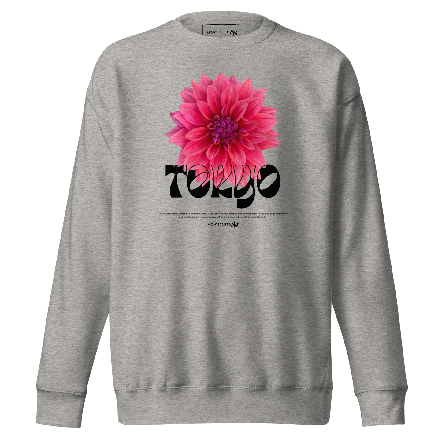 Essential Stylish Crewneck Premium Sweatshirt with “Tokyo - Pink Dahlia” motif