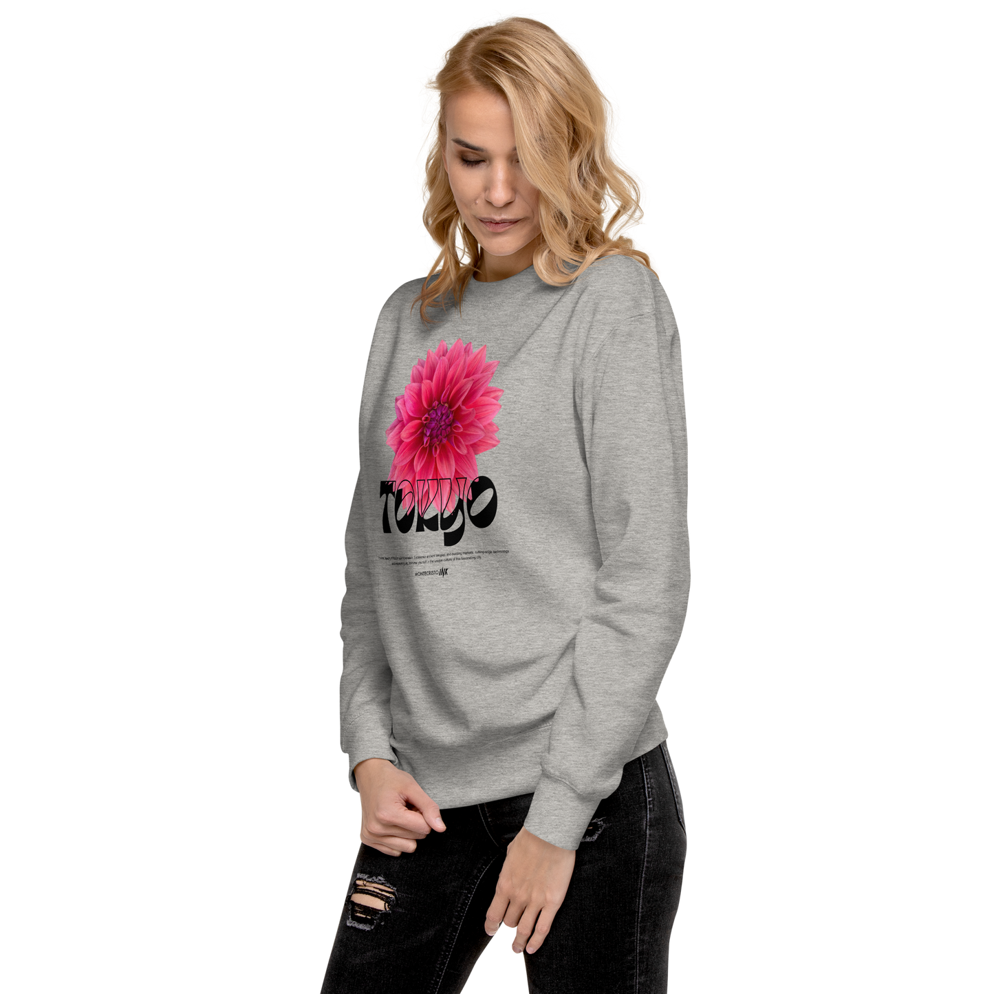 Essential Stylish Crewneck Premium Sweatshirt with “Tokyo - Pink Dahlia” motif