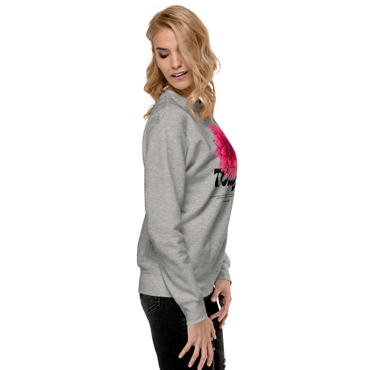 Essential Stylish Crewneck Premium Sweatshirt with “Tokyo - Pink Dahlia” motif