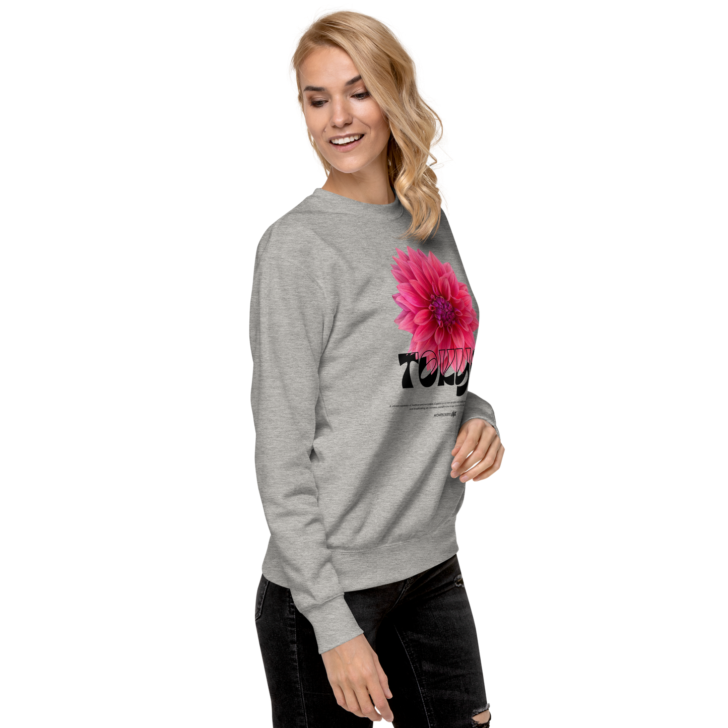 Essential Stylish Crewneck Premium Sweatshirt with “Tokyo - Pink Dahlia” motif