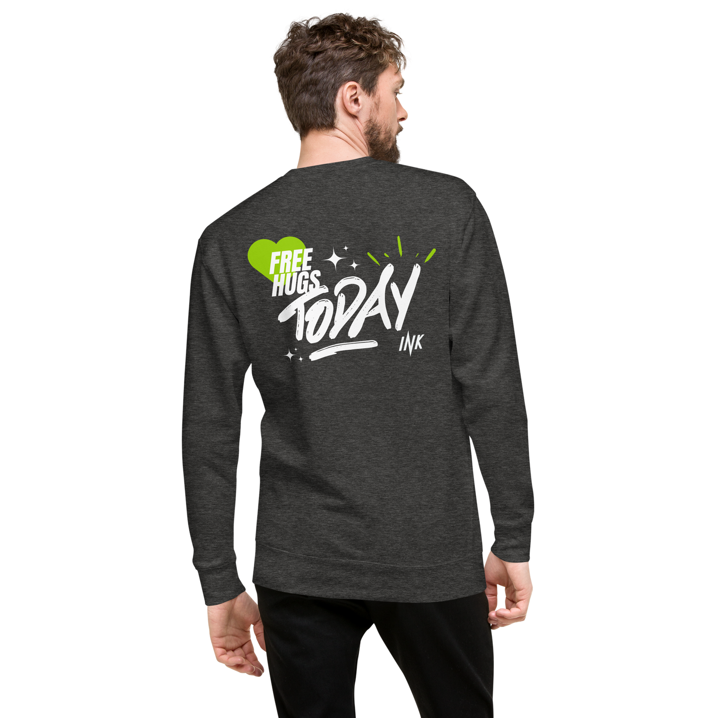 Essential Stylish Crewneck Premium Sweatshirt with "Free Hugs Today" design