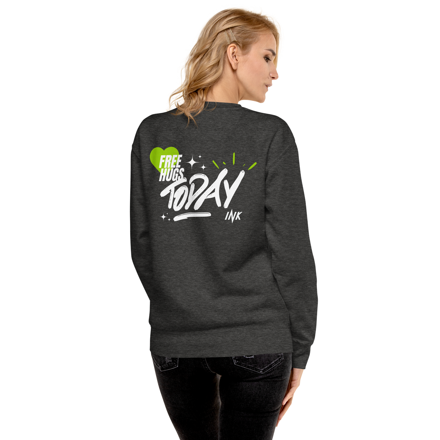 Essential Stylish Crewneck Premium Sweatshirt with "Free Hugs Today" design