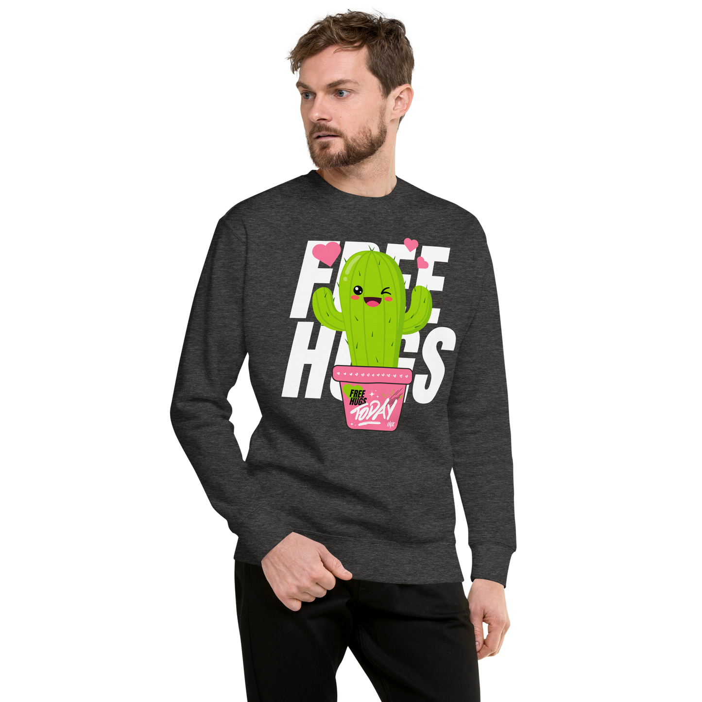 Essential Stylish Crewneck Premium Sweatshirt with "Free Hugs Today" design