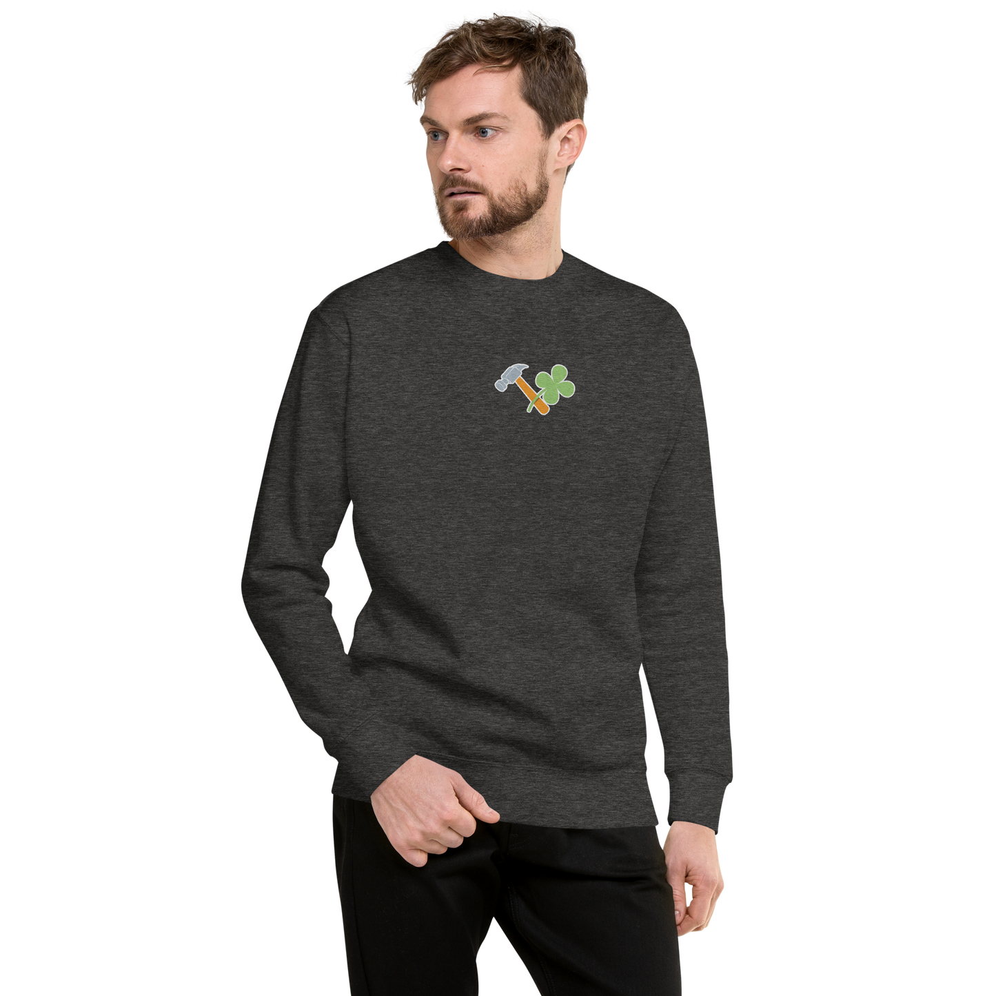 Essential Stylish Crewneck Premium Sweatshirt with embroidered "Lucky Worker" motif