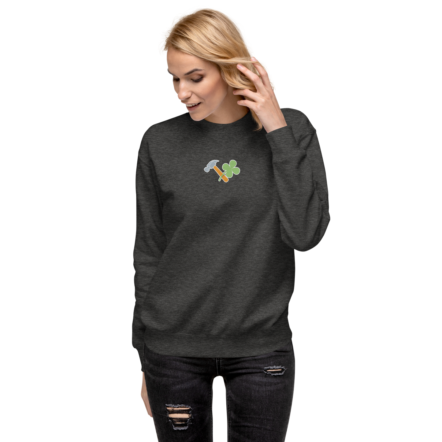 Essential Stylish Crewneck Premium Sweatshirt with embroidered "Lucky Worker" motif