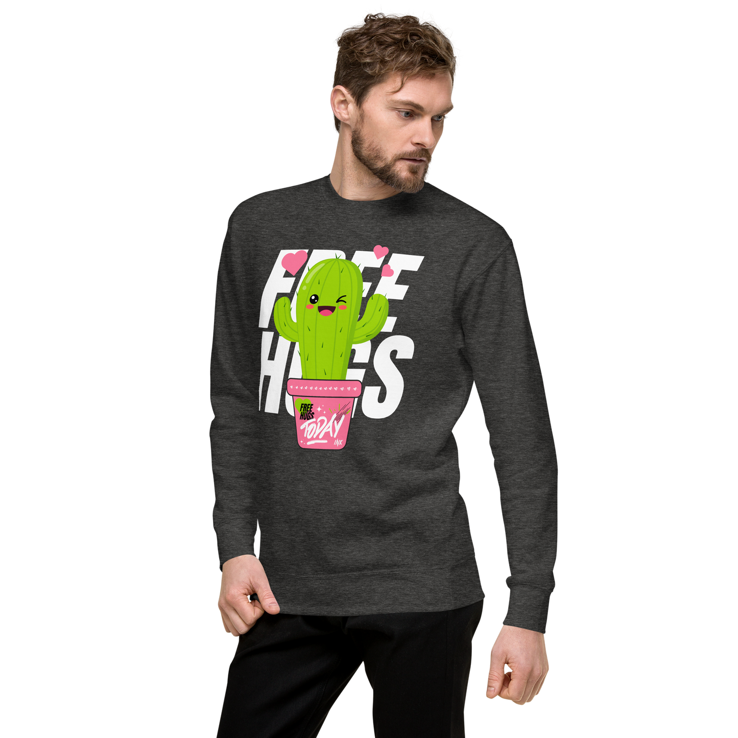 Essential Stylish Crewneck Premium Sweatshirt with "Free Hugs Today" design