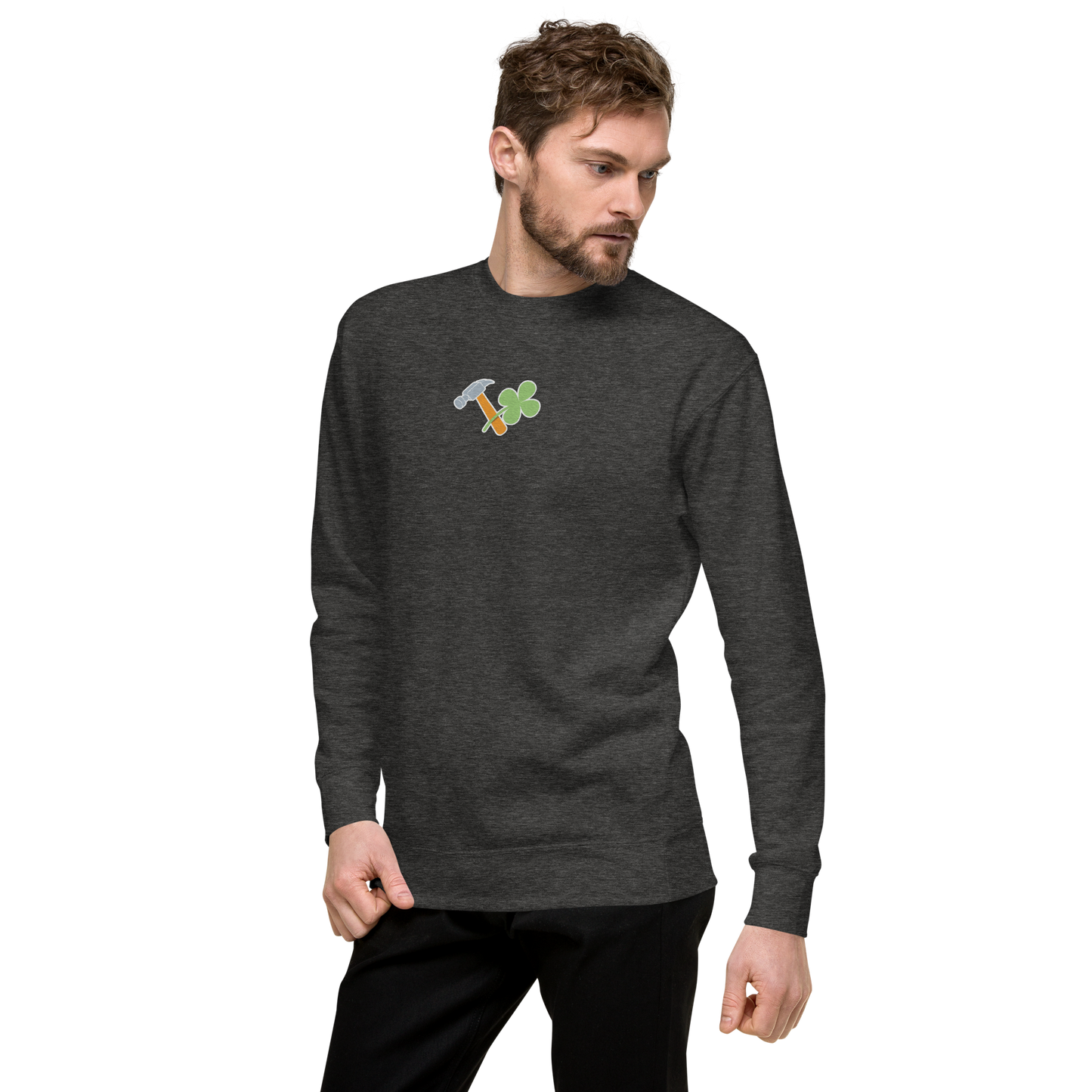 Essential Stylish Crewneck Premium Sweatshirt with embroidered "Lucky Worker" motif