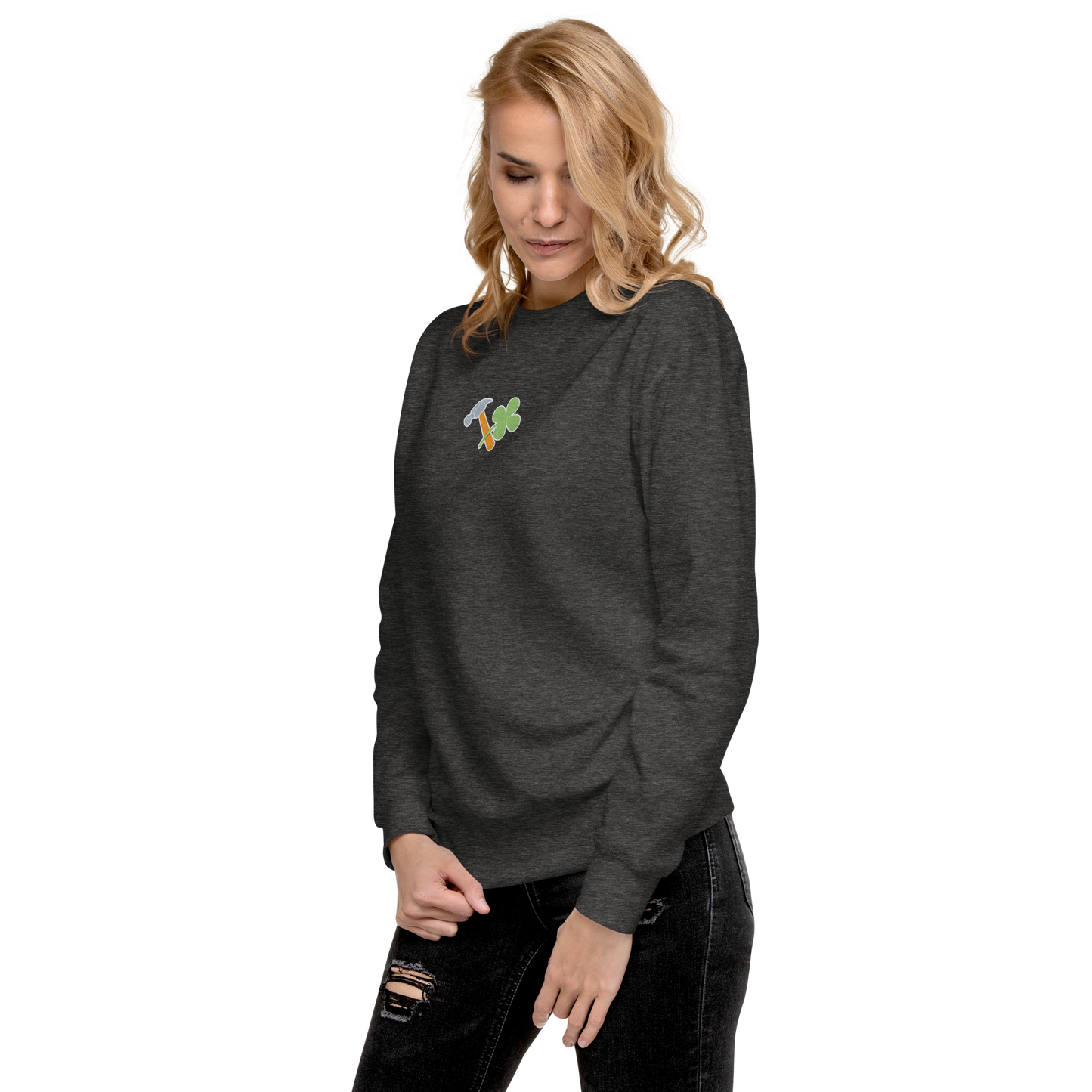 Essential Stylish Crewneck Premium Sweatshirt with embroidered "Lucky Worker" motif