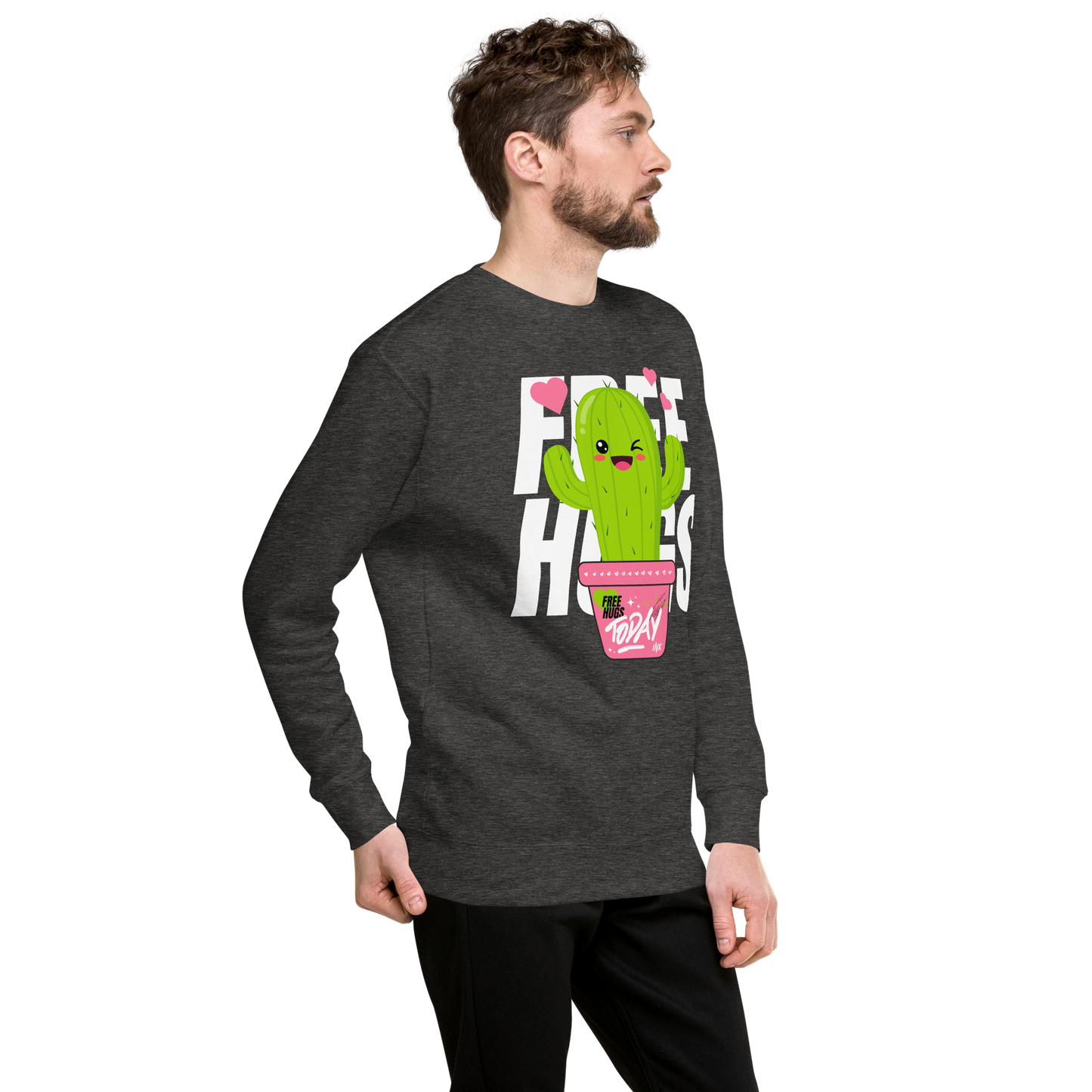 Essential Stylish Crewneck Premium Sweatshirt with "Free Hugs Today" design