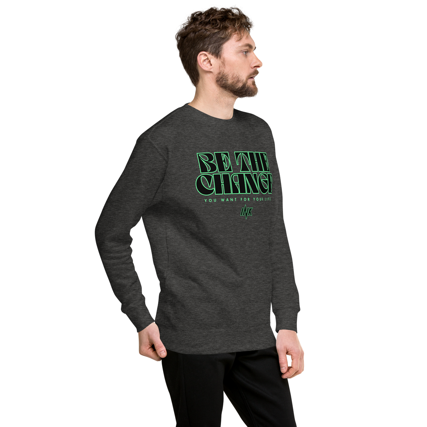 Essential Stylish Crewneck Premium Sweatshirt with "Be The Change" print