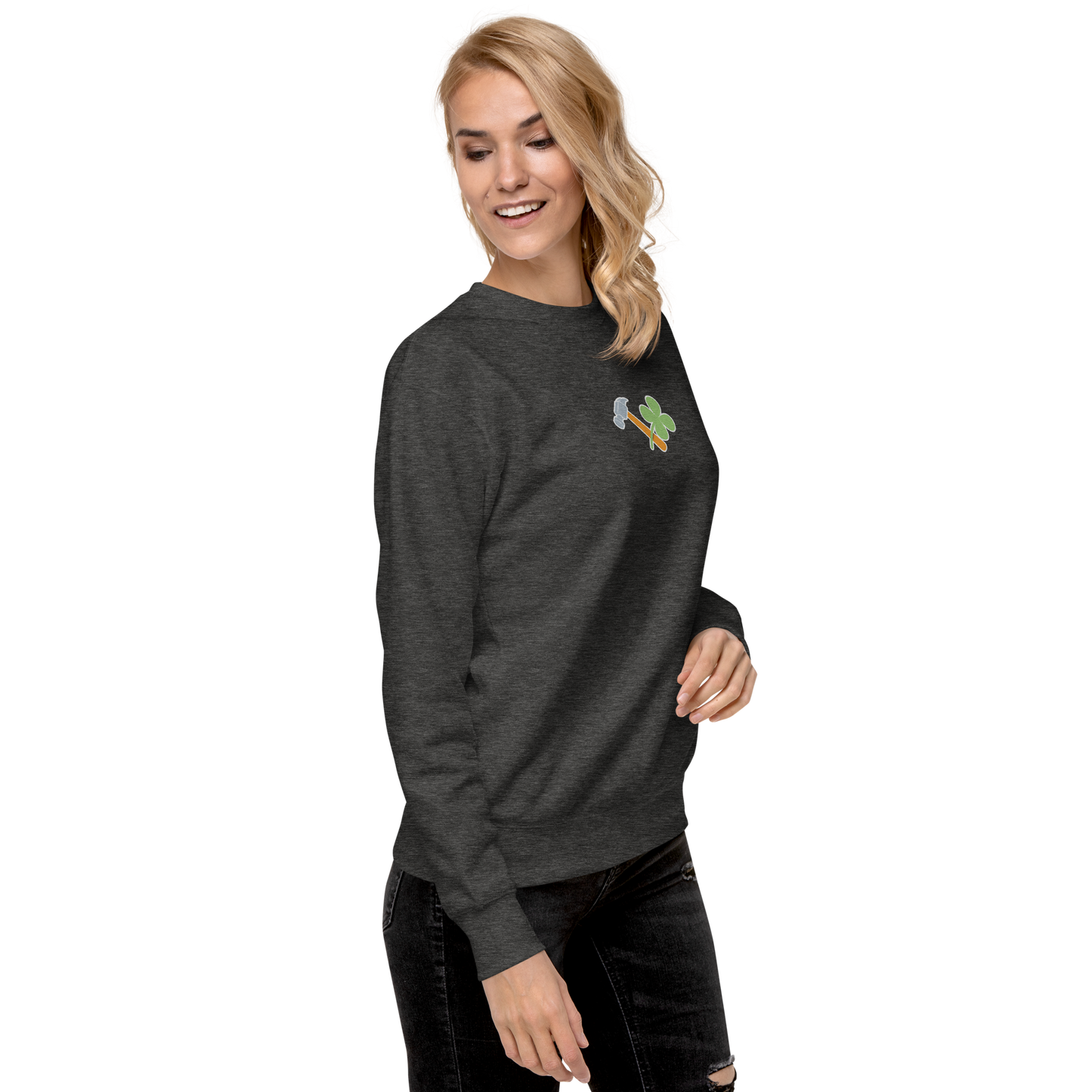 Essential Stylish Crewneck Premium Sweatshirt with embroidered "Lucky Worker" motif