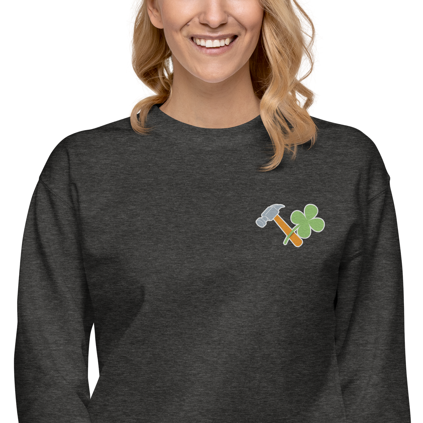 Essential Stylish Crewneck Premium Sweatshirt with embroidered "Lucky Worker" motif