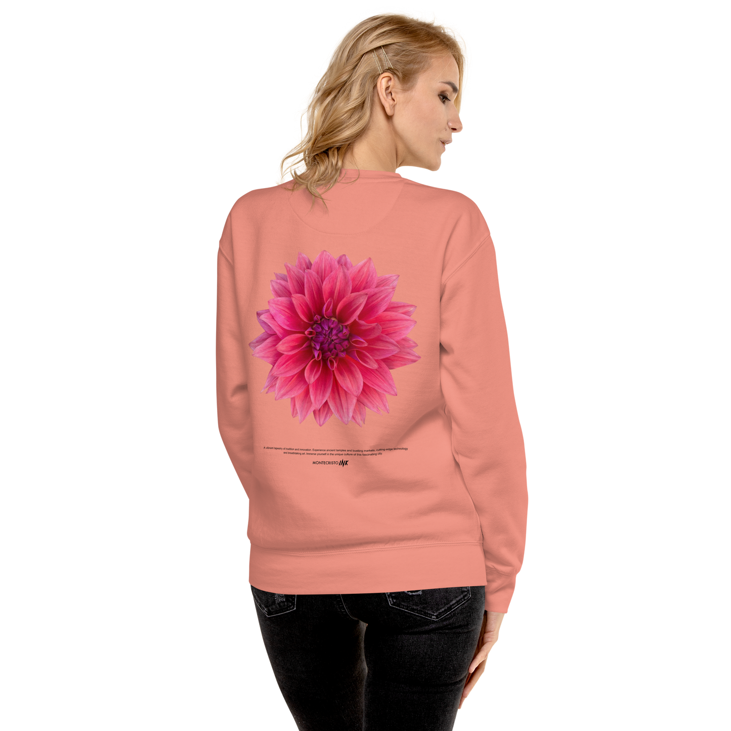 Essential Stylish Crewneck Premium Sweatshirt with “Tokyo - Pink Dahlia” motif