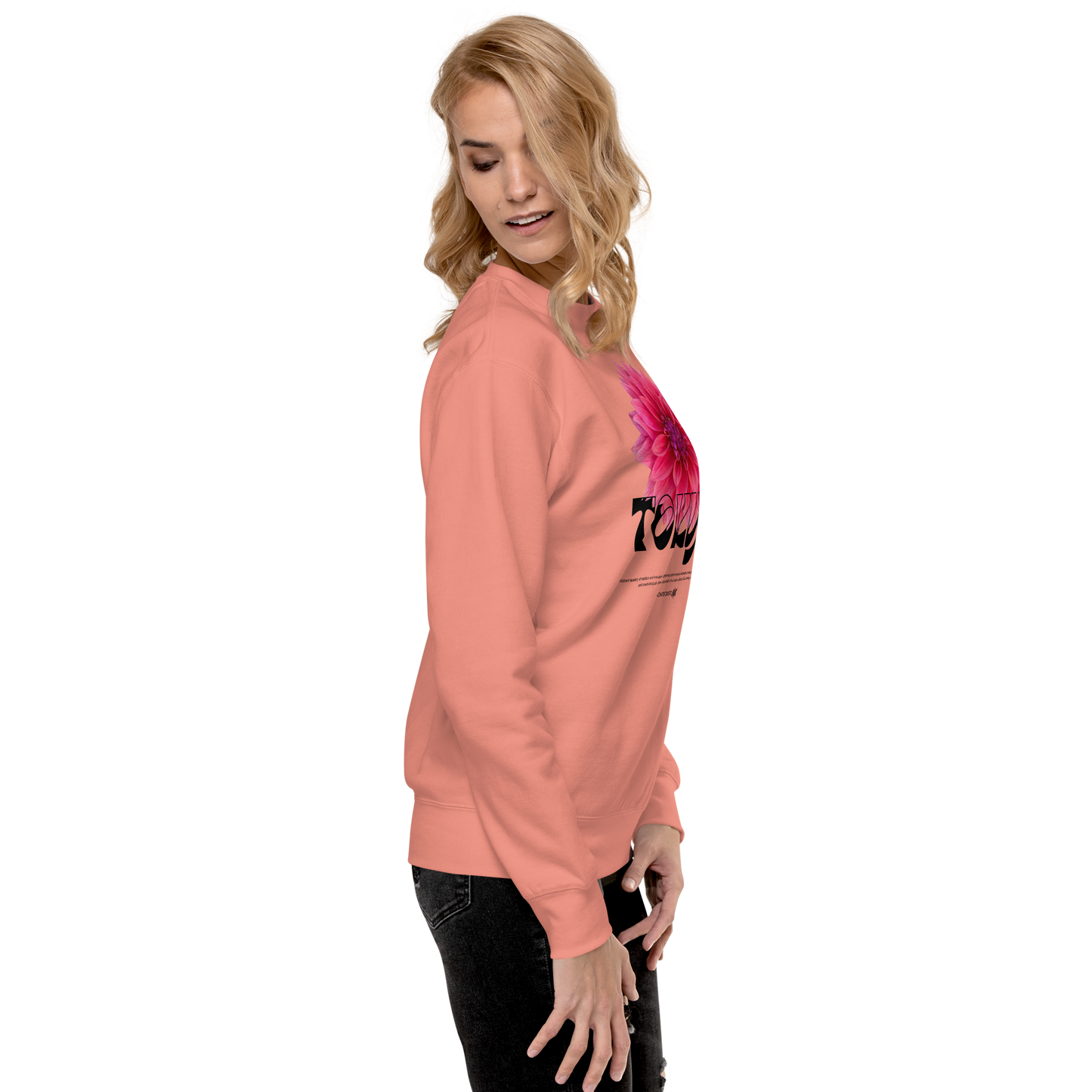 Essential Stylish Crewneck Premium Sweatshirt with “Tokyo - Pink Dahlia” motif