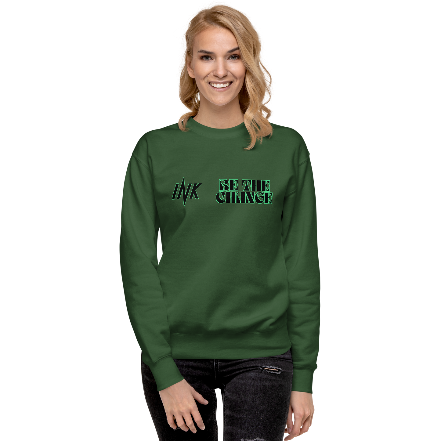 Essential Stylish Crewneck Premium Sweatshirt with "Be The Change" print