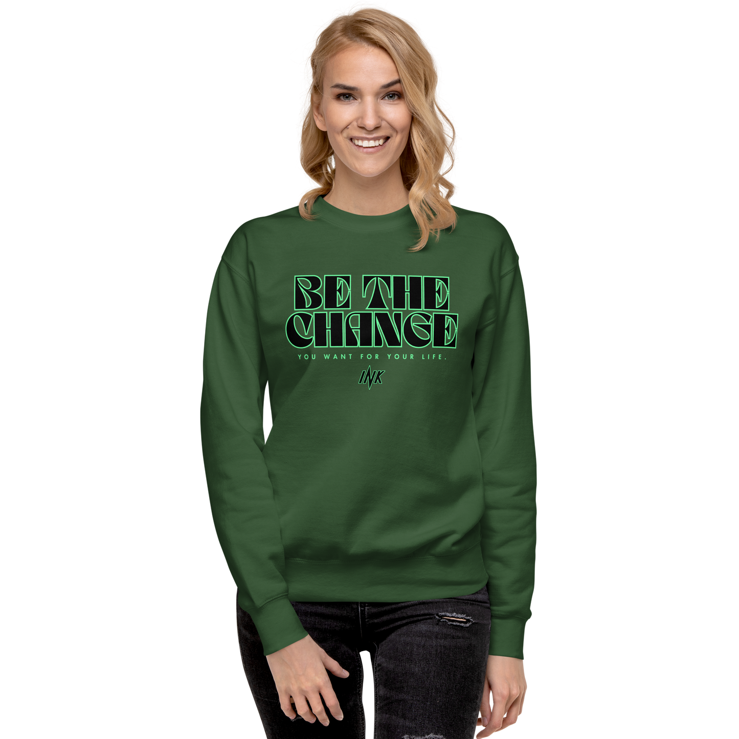 Essential Stylish Crewneck Premium Sweatshirt with "Be The Change" print