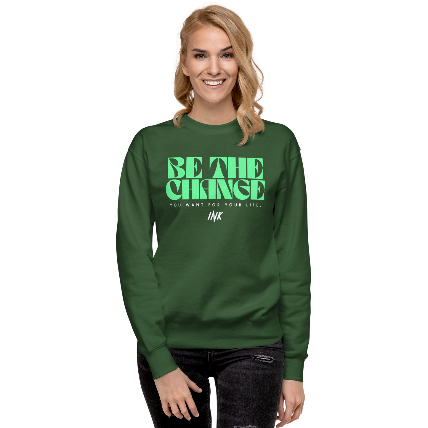 Essential Stylish Crewneck Premium Sweatshirt with "Be The Change" print