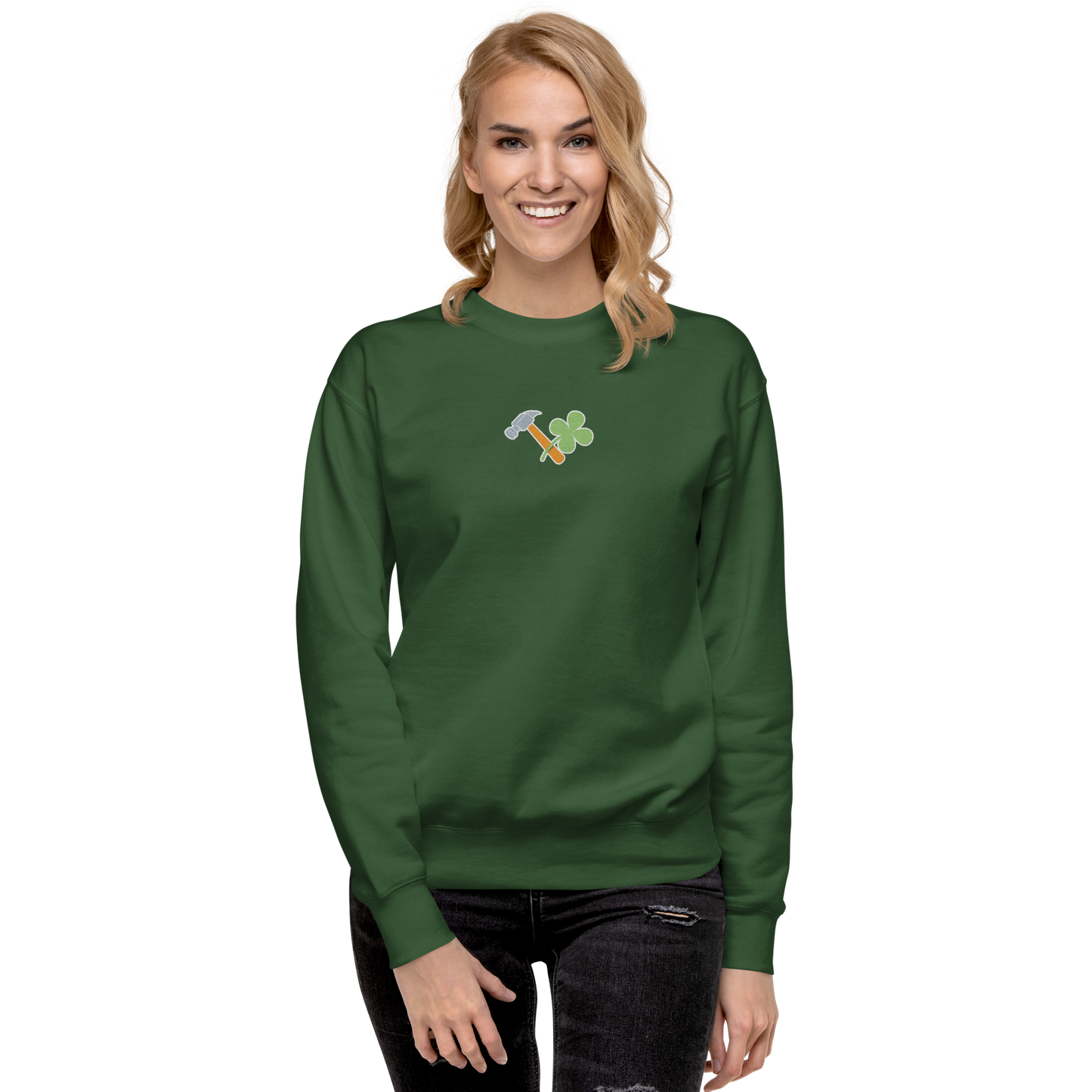 Essential Stylish Crewneck Premium Sweatshirt with embroidered "Lucky Worker" motif