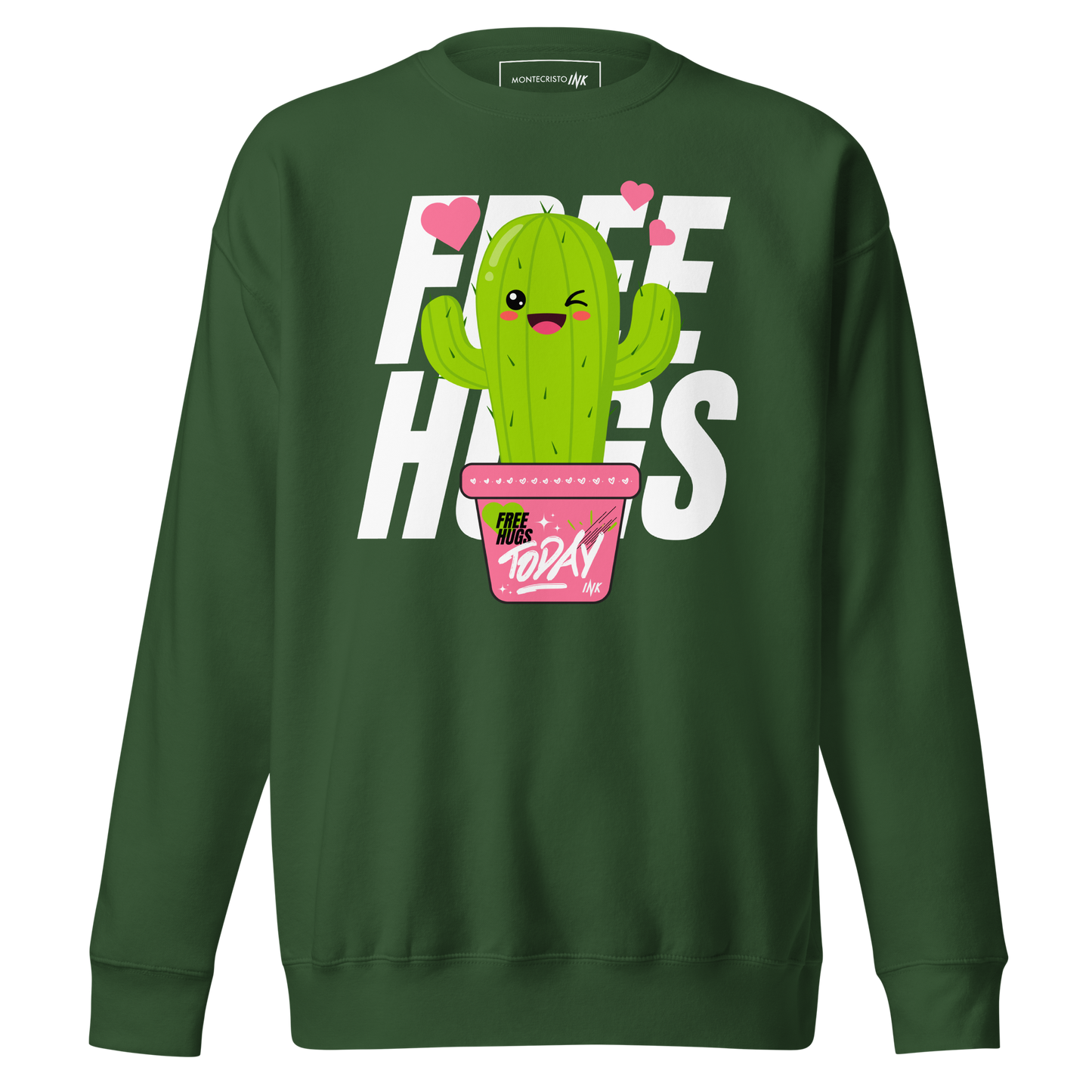 Essential Stylish Crewneck Premium Sweatshirt with "Free Hugs Today" design