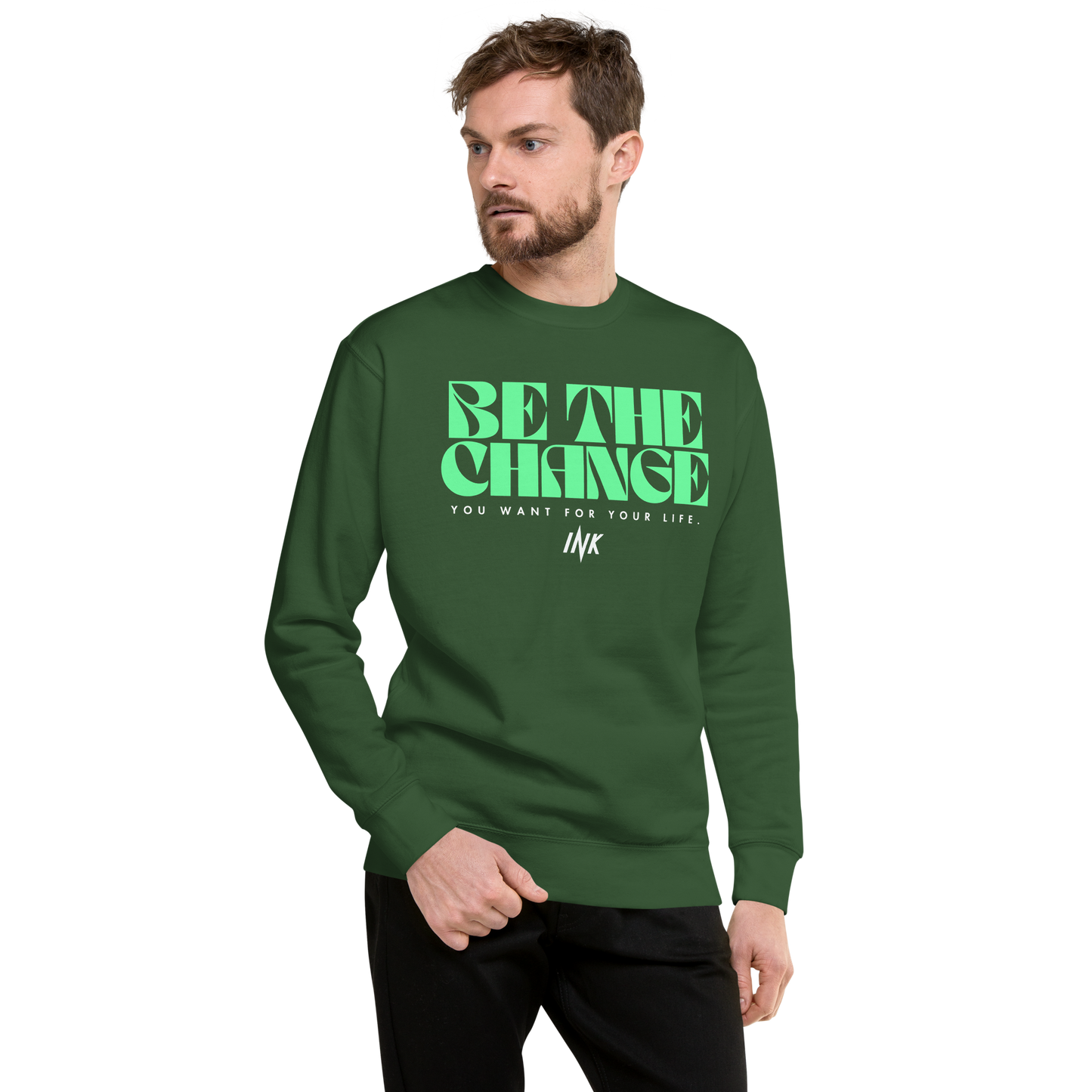 Essential Stylish Crewneck Premium Sweatshirt with "Be The Change" print