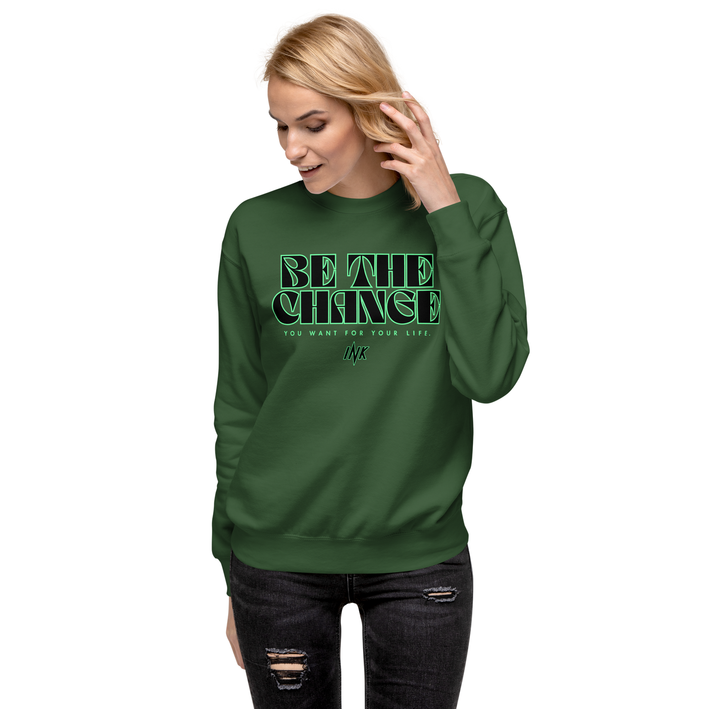 Essential Stylish Crewneck Premium Sweatshirt with "Be The Change" print