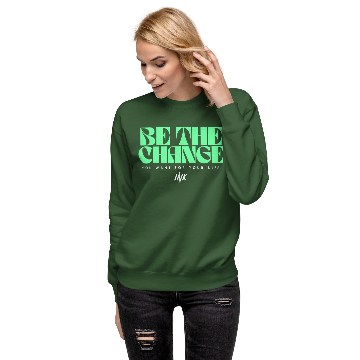 Essential Stylish Crewneck Premium Sweatshirt with "Be The Change" print