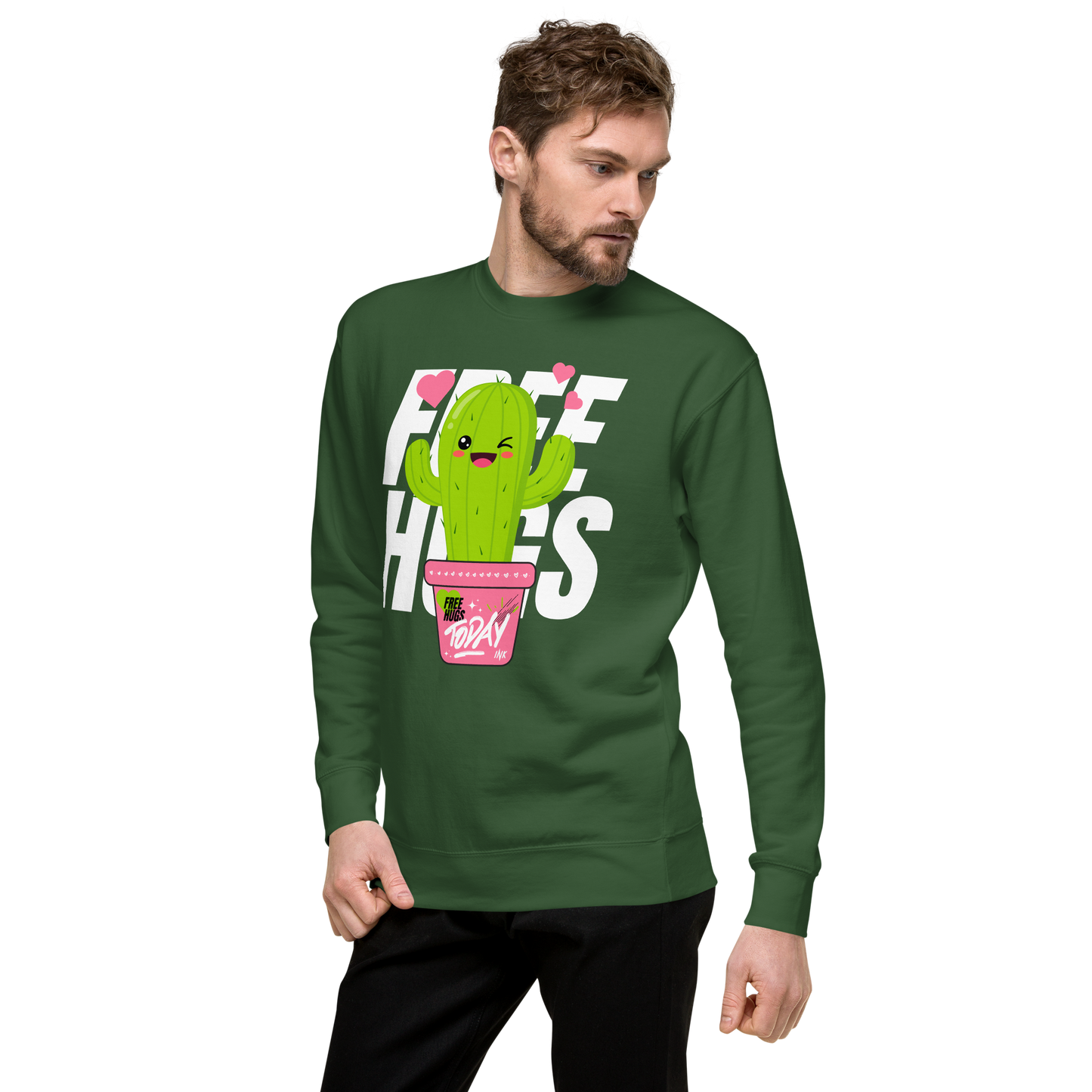 Essential Stylish Crewneck Premium Sweatshirt with "Free Hugs Today" design