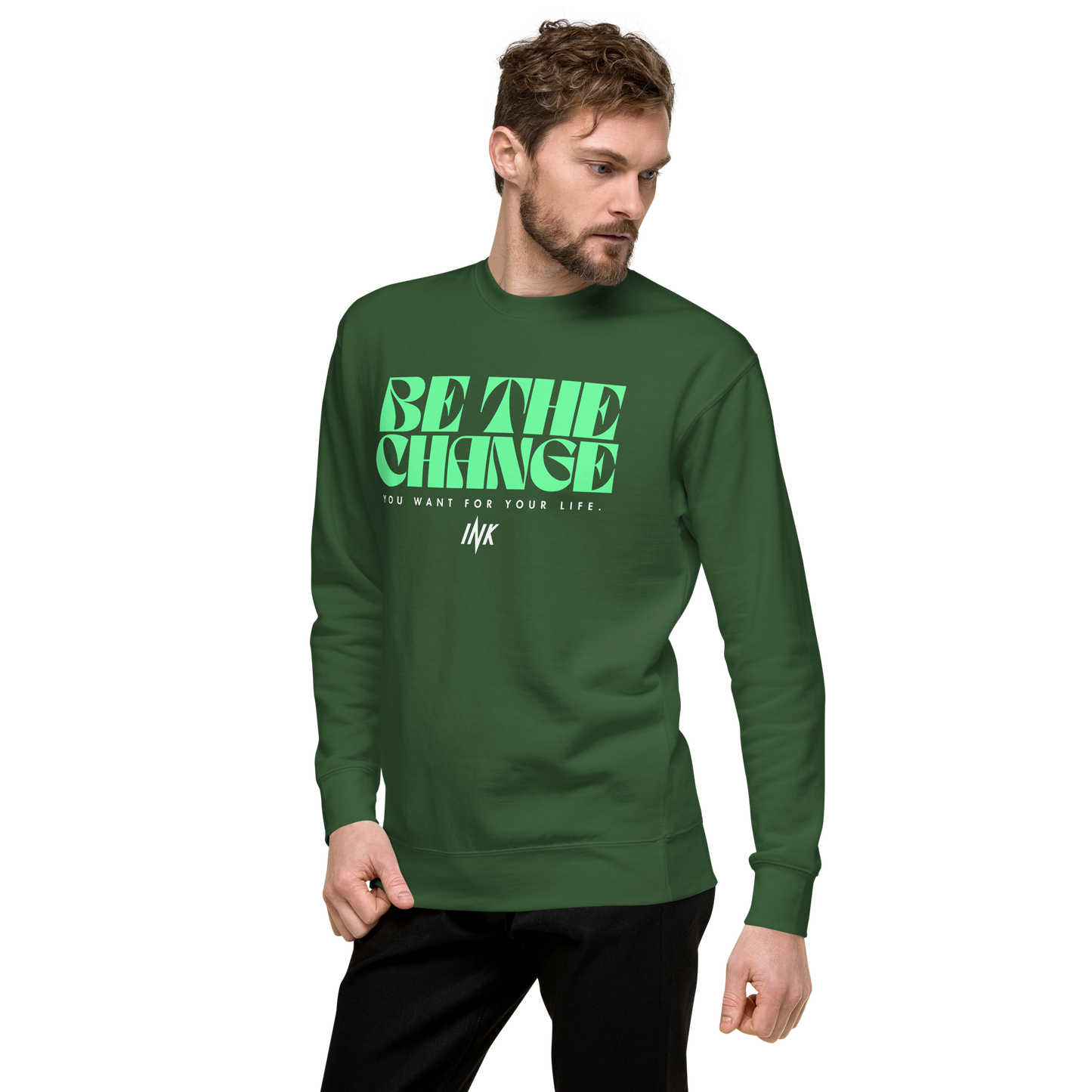 Essential Stylish Crewneck Premium Sweatshirt with "Be The Change" print