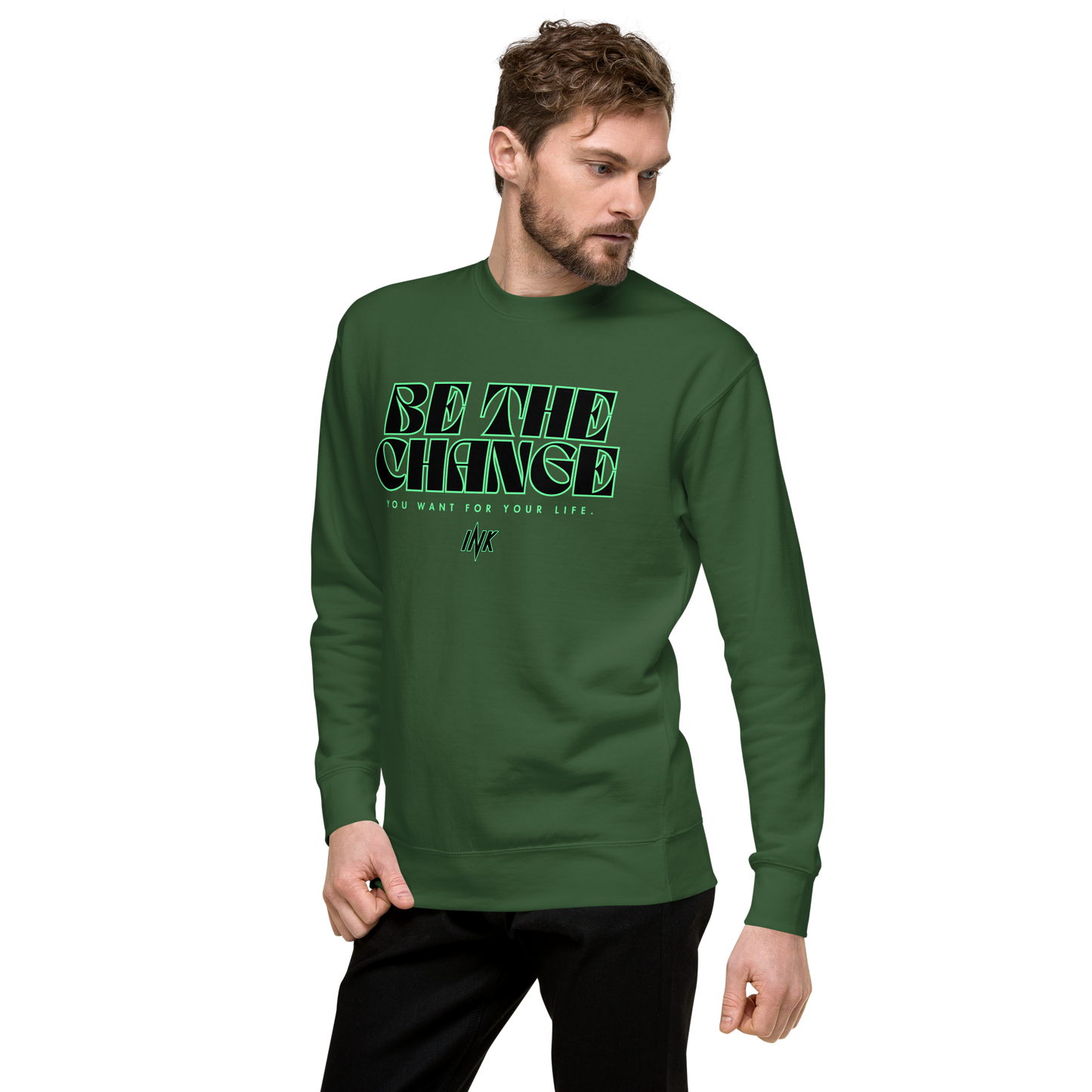 Essential Stylish Crewneck Premium Sweatshirt with "Be The Change" print