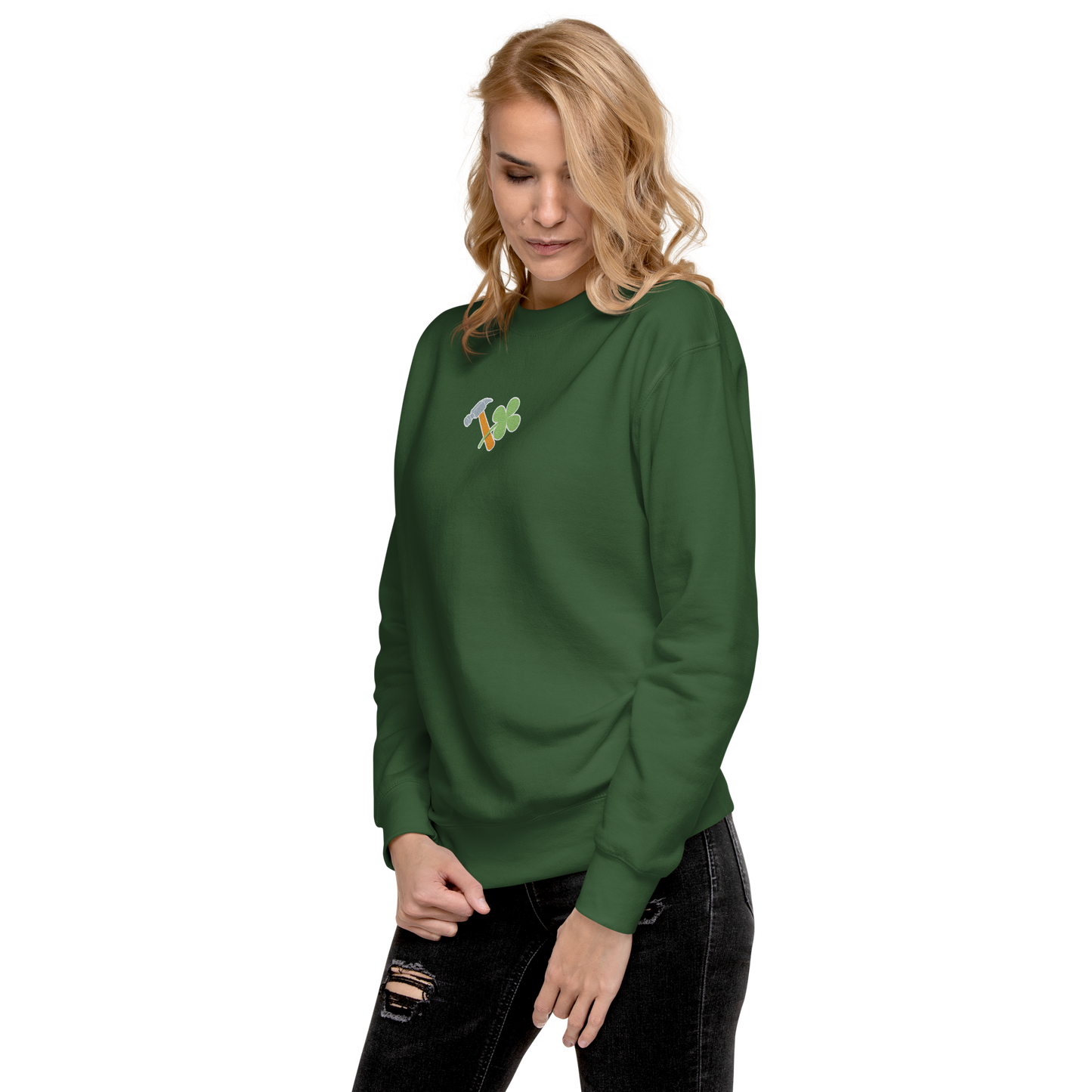 Essential Stylish Crewneck Premium Sweatshirt with embroidered "Lucky Worker" motif