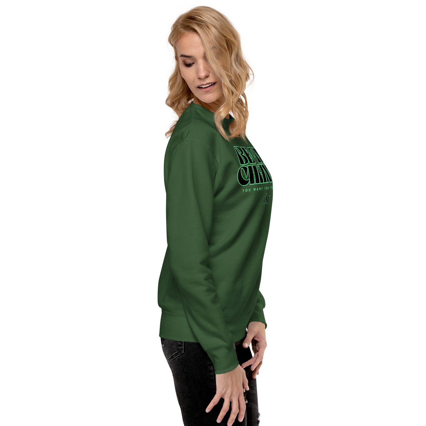 Essential Stylish Crewneck Premium Sweatshirt with "Be The Change" print