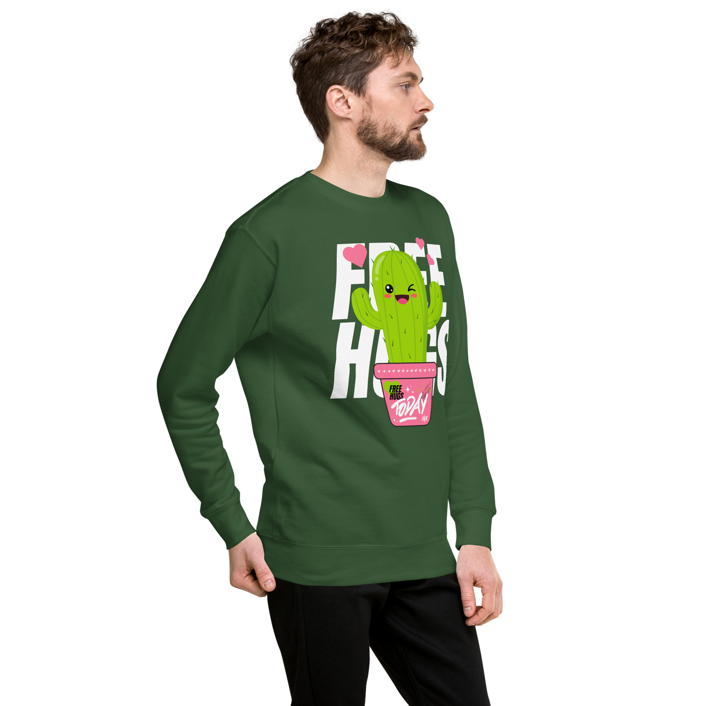 Essential Stylish Crewneck Premium Sweatshirt with "Free Hugs Today" design