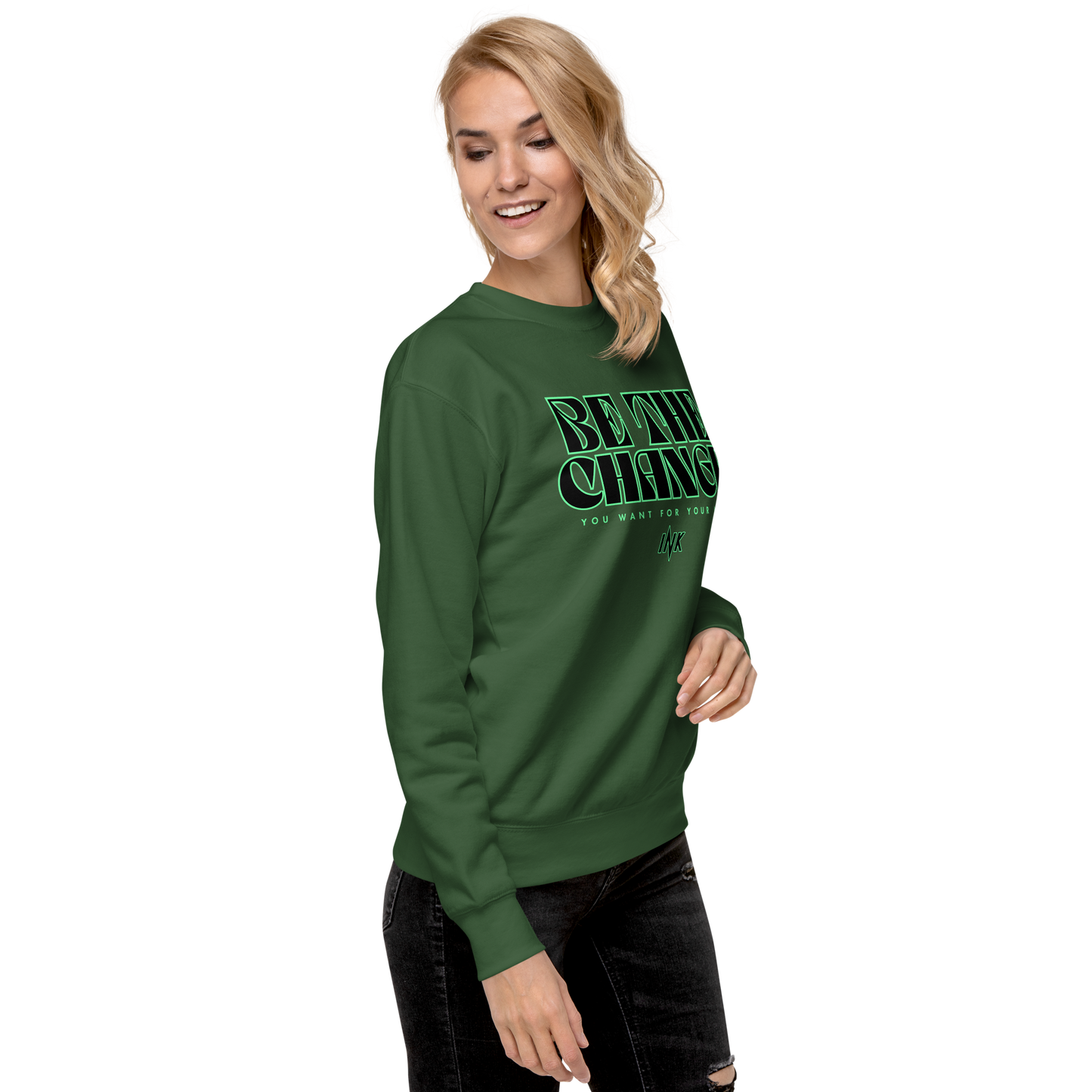 Essential Stylish Crewneck Premium Sweatshirt with "Be The Change" print