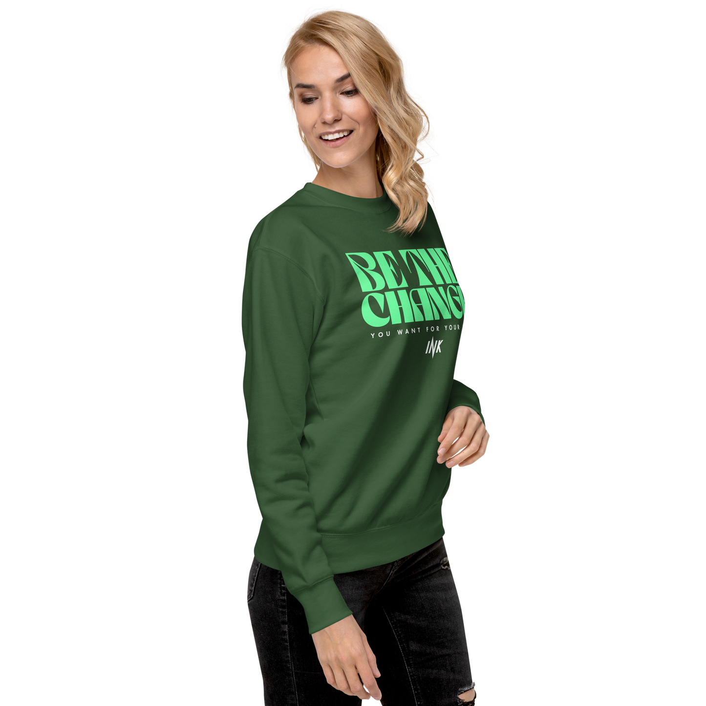 Essential Stylish Crewneck Premium Sweatshirt with "Be The Change" print