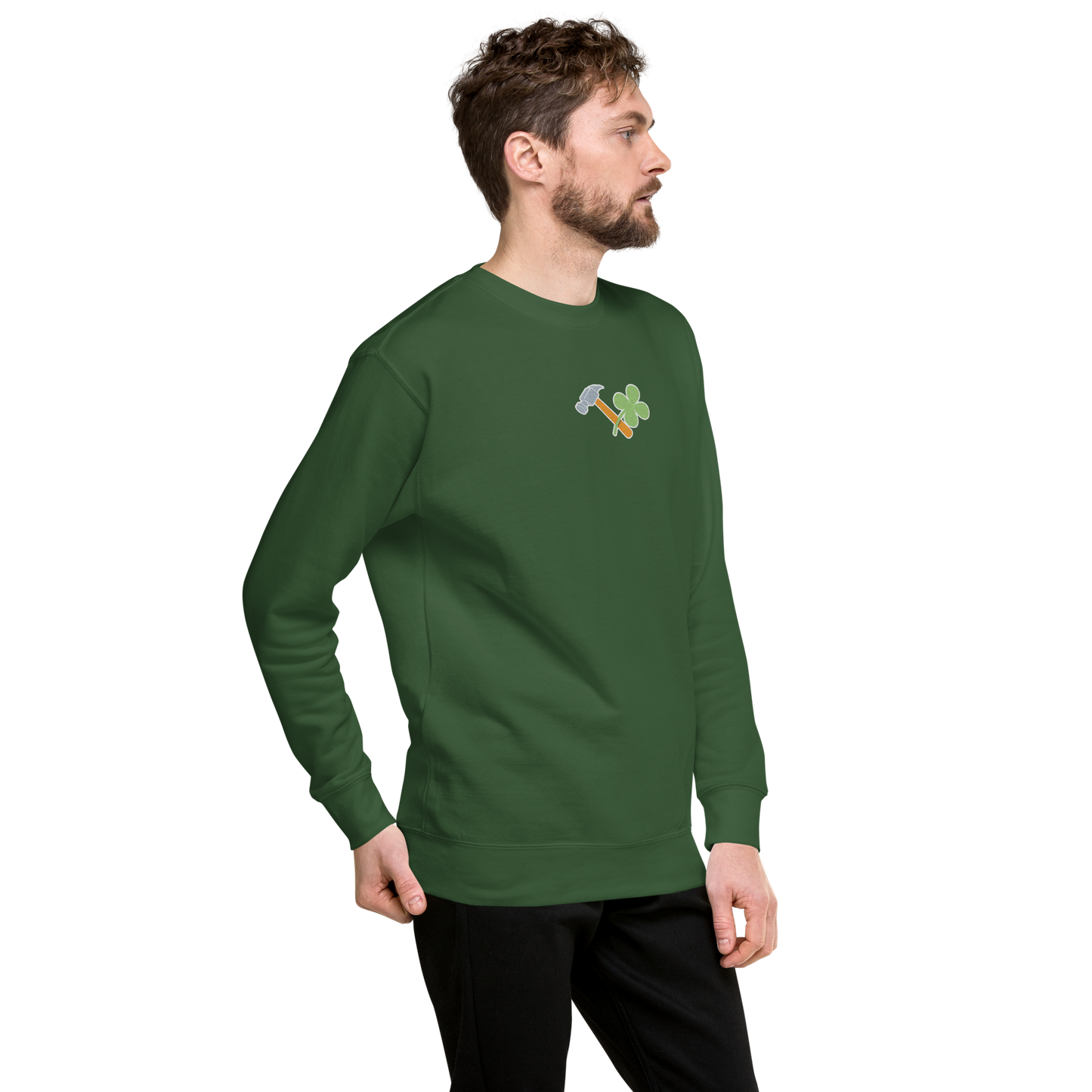 Essential Stylish Crewneck Premium Sweatshirt with embroidered "Lucky Worker" motif