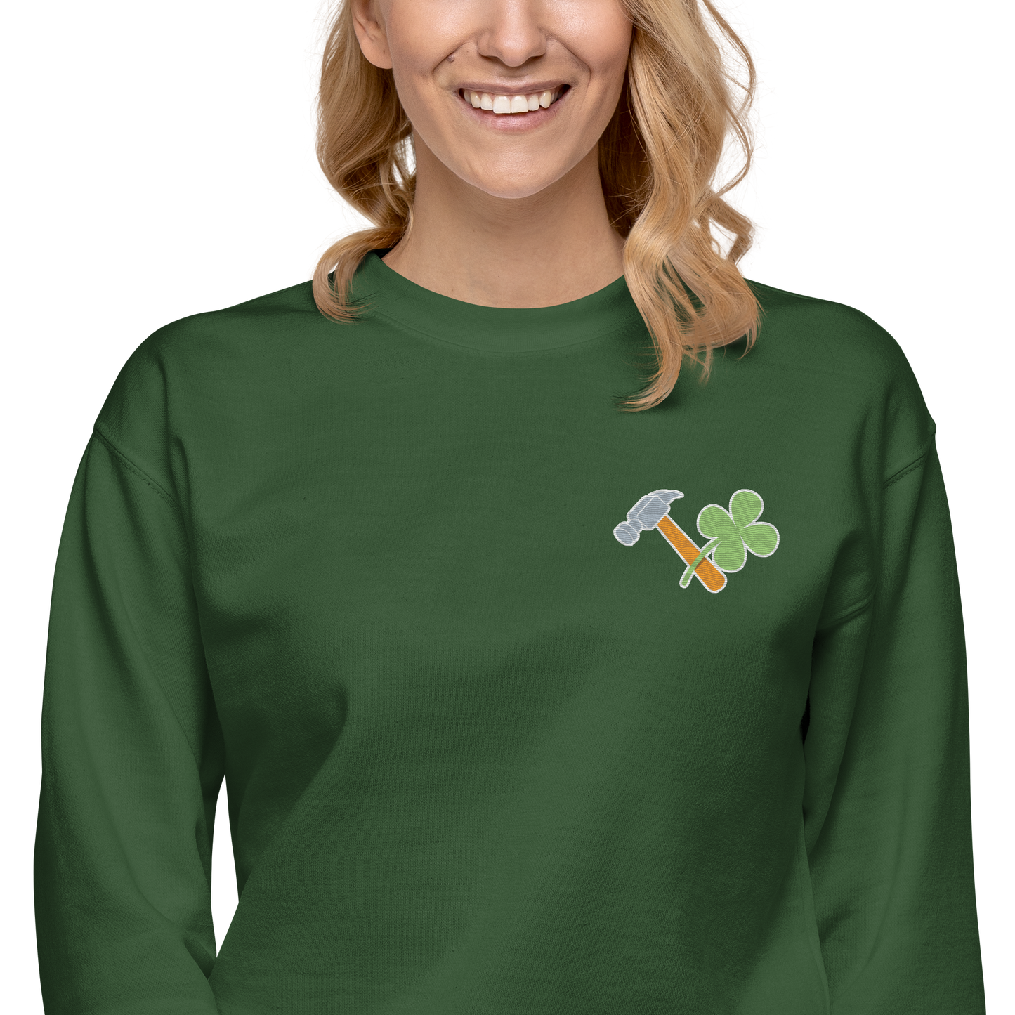 Essential Stylish Crewneck Premium Sweatshirt with embroidered "Lucky Worker" motif