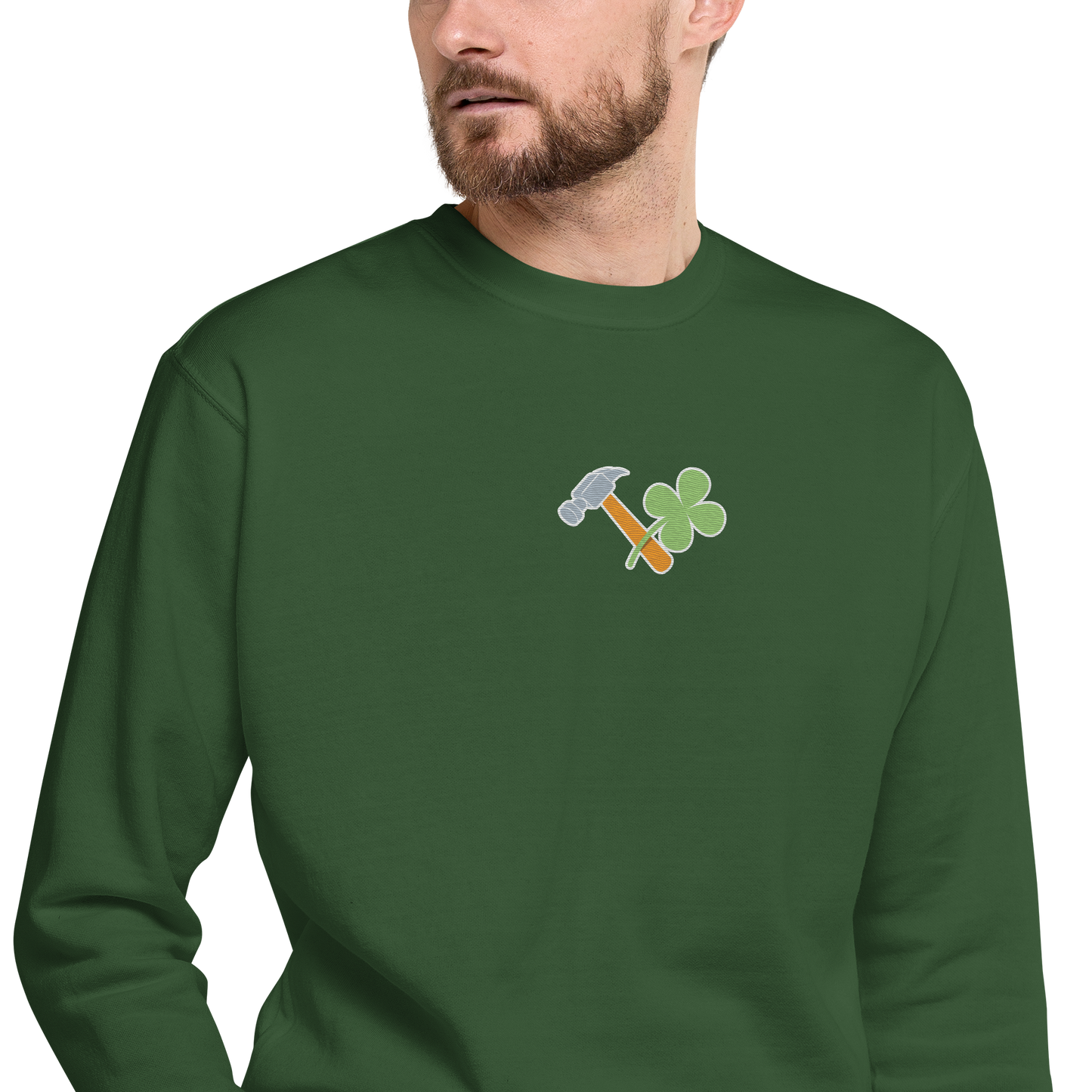 Essential Stylish Crewneck Premium Sweatshirt with embroidered "Lucky Worker" motif