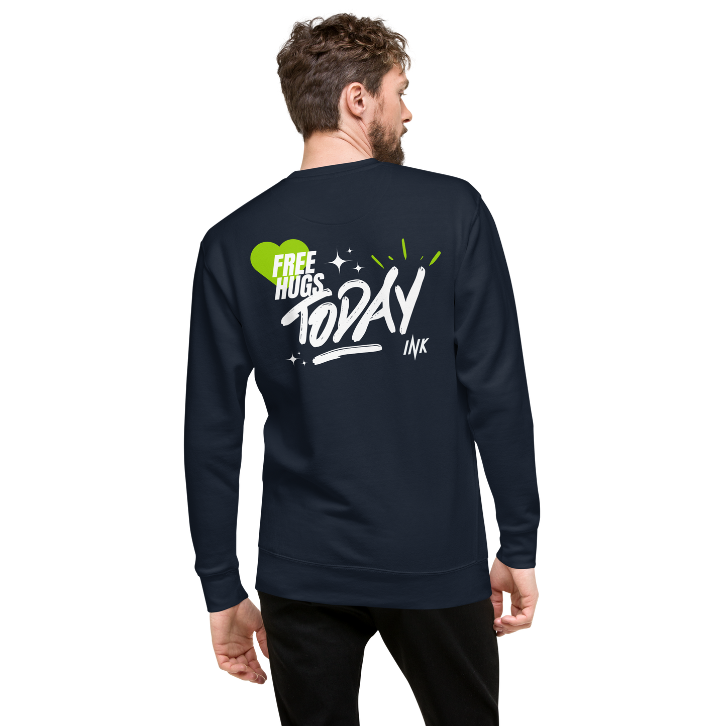 Essential Stylish Crewneck Premium Sweatshirt with "Free Hugs Today" design