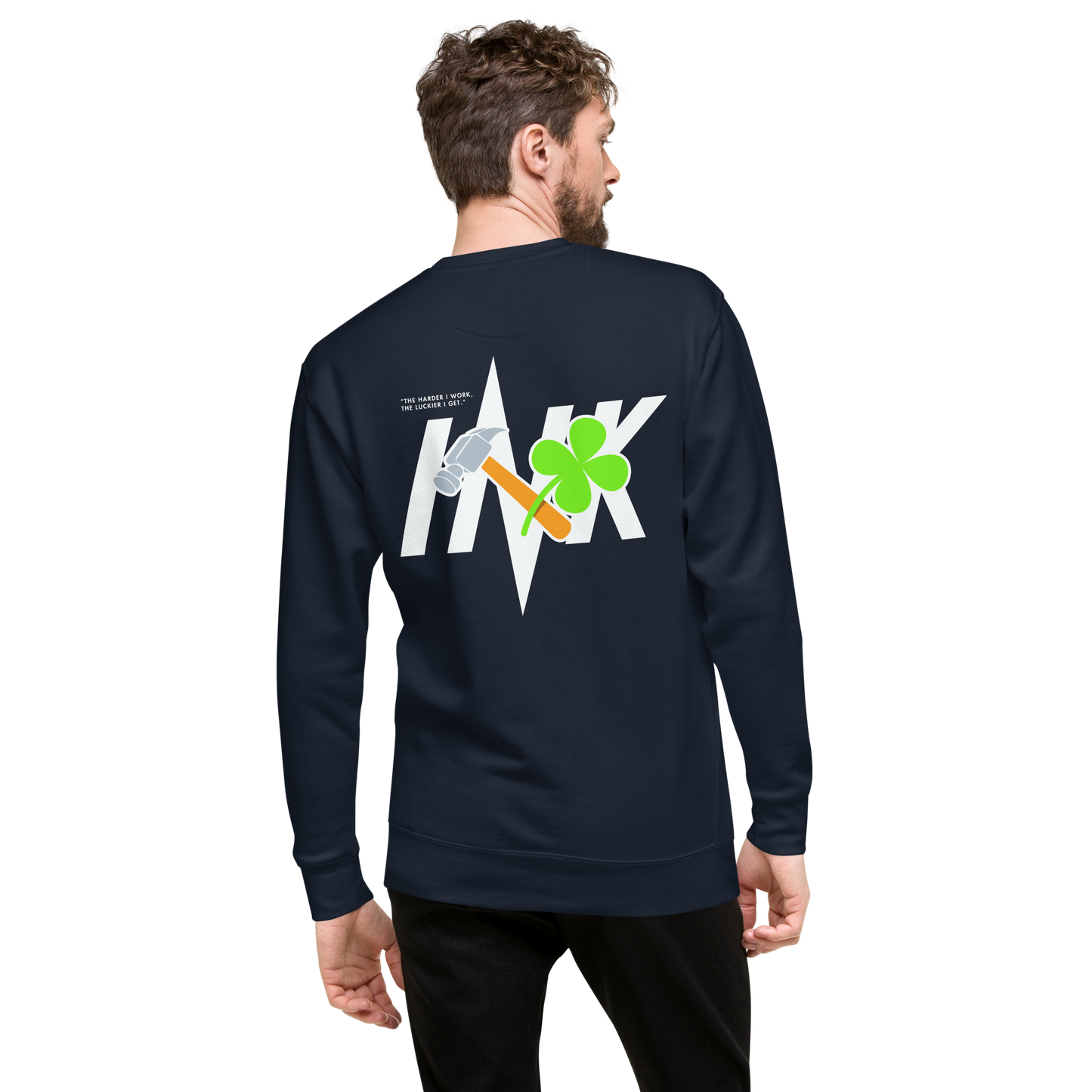 Essential Stylish Crewneck Premium Sweatshirt with embroidered "Lucky Worker" motif