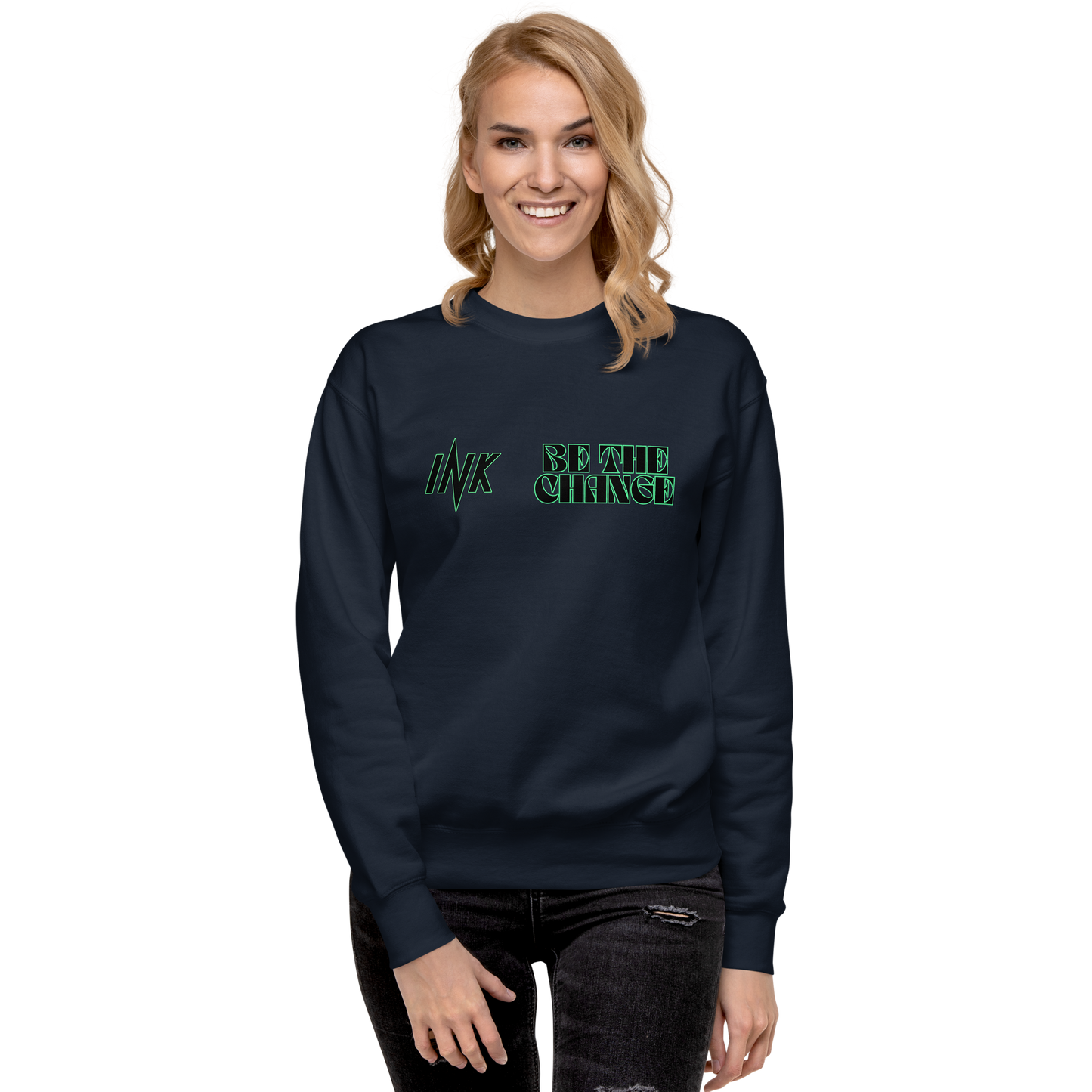 Essential Stylish Crewneck Premium Sweatshirt with "Be The Change" print