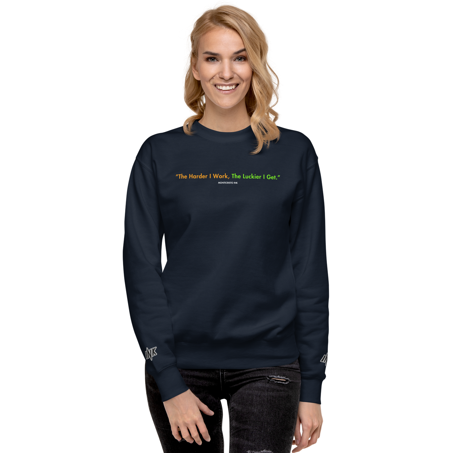 Essential Stylish Crewneck Premium Sweatshirt with "Lucky Worker" motif