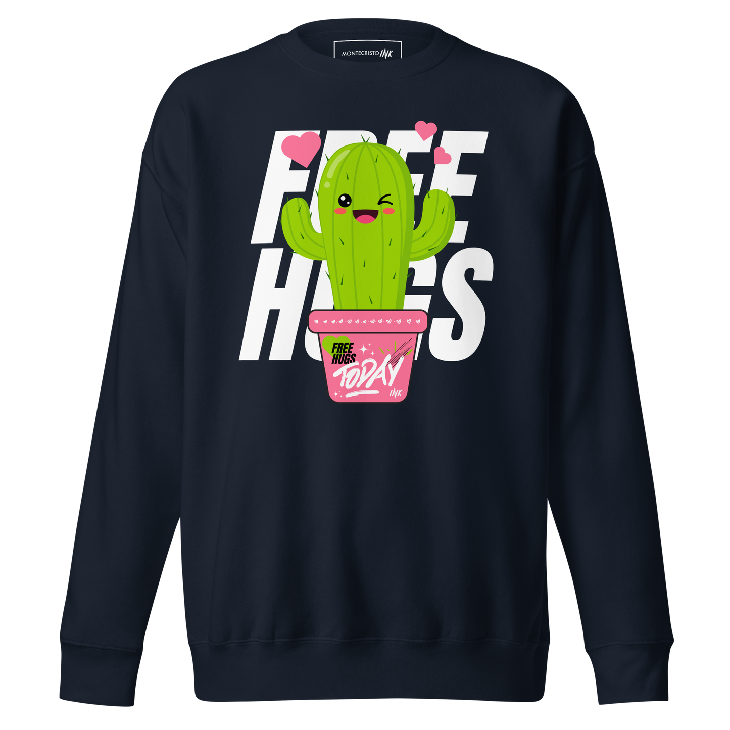 Essential Stylish Crewneck Premium Sweatshirt with "Free Hugs Today" design