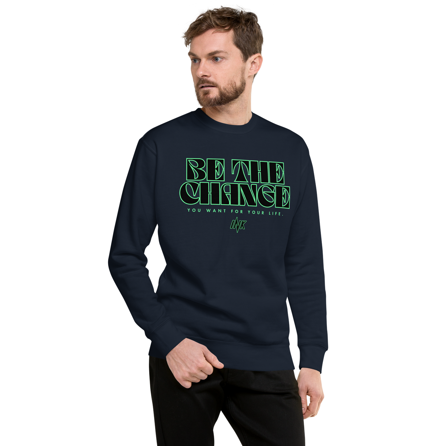 Essential Stylish Crewneck Premium Sweatshirt with "Be The Change" print